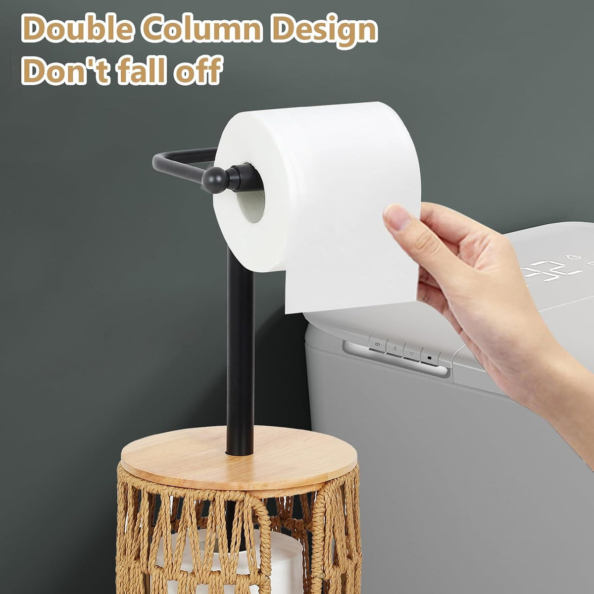 Freestanding Toilet Paper Holder with Storage,3 Rolls of Boho Toilet Paper Holder Stand with Lid,Gold Toilet Tissue