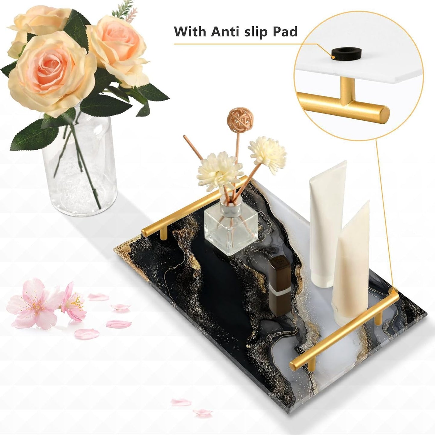 Pattern Serving Tray / Gold Liquid Marble Black