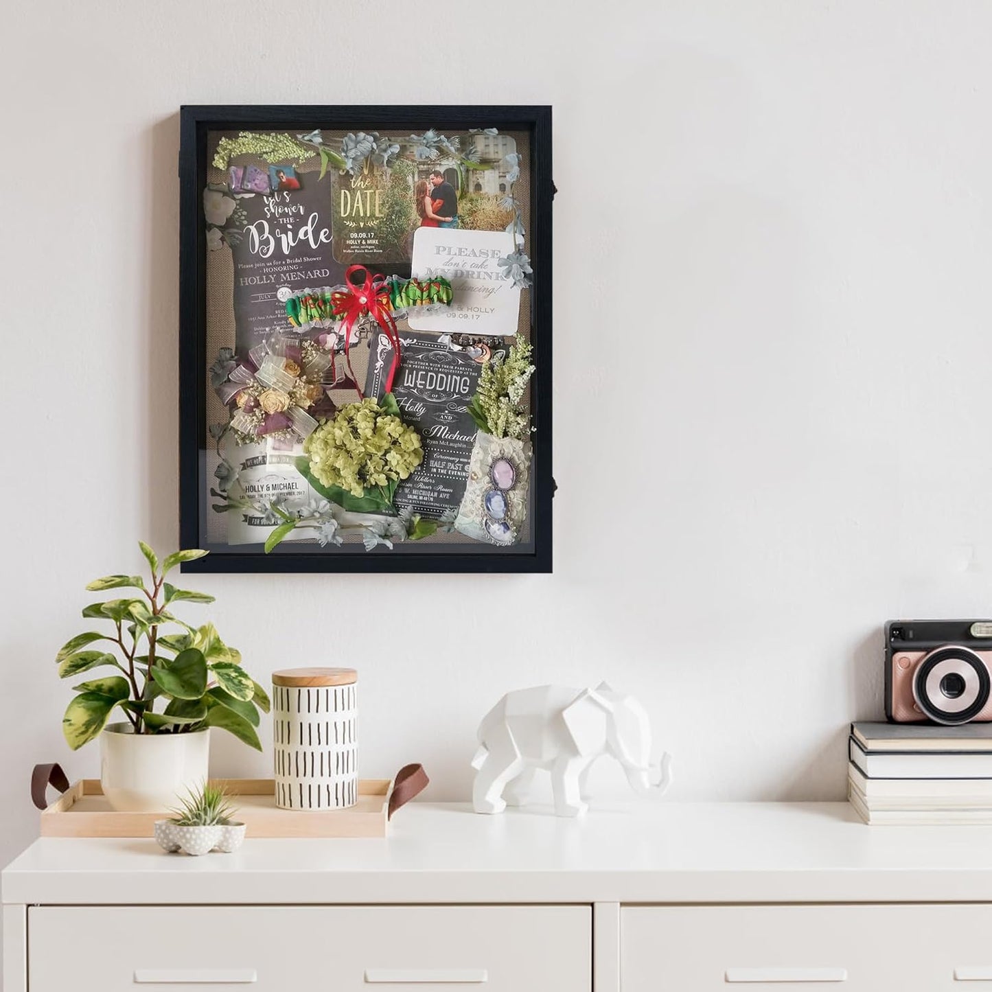 GraduationMall 16x20 Wood Shadow Box Frame Glass Door Display Case with Linen Back and 6 Stick Pins,1.5 inches Interior
