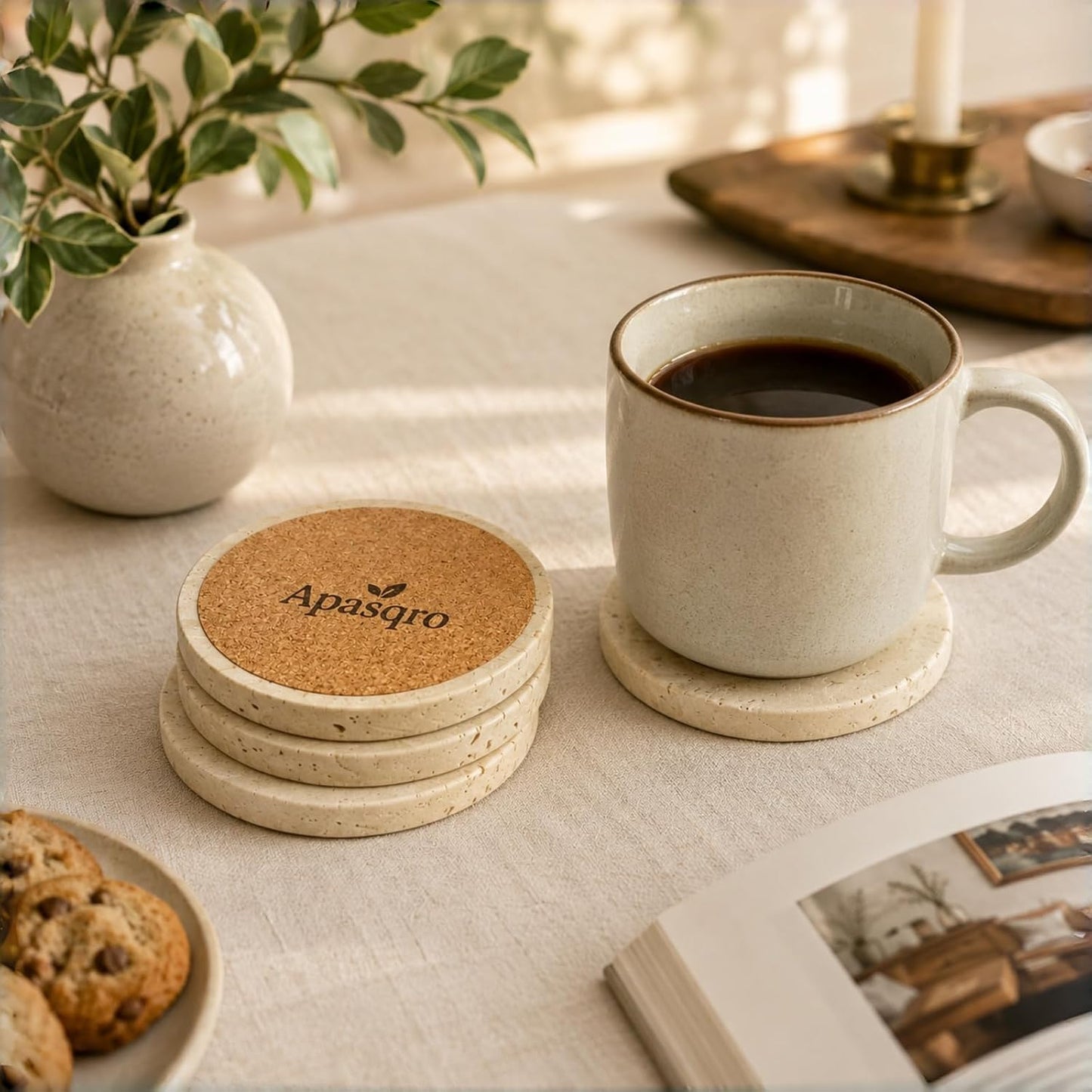 Natural Travertine Coasters / Beige / Set of 4