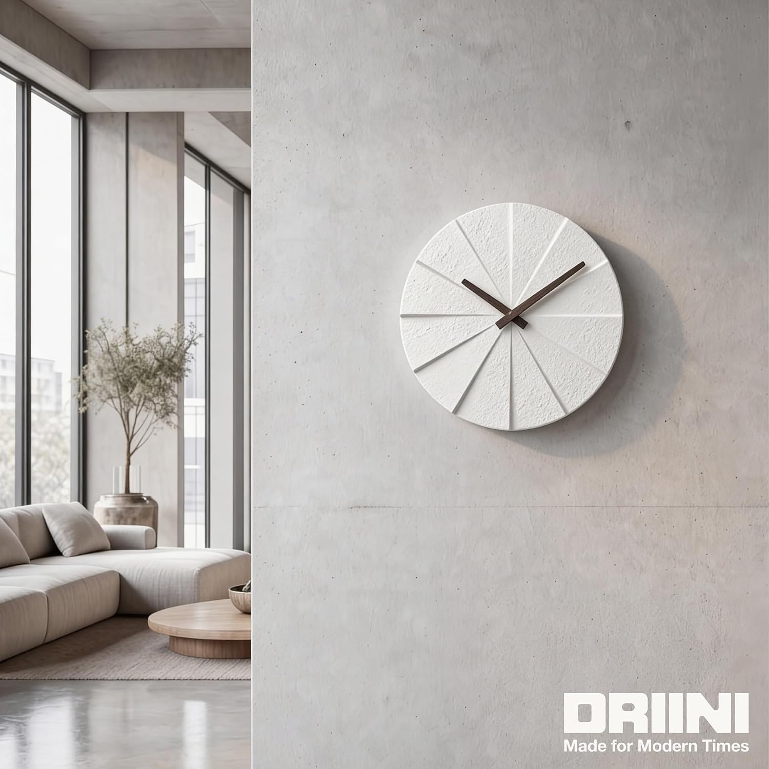 Driini Staircase Modern Wall Clock - Unique Frameless Concrete Design - Contemporary, Minimalist Decor; No Numbers
