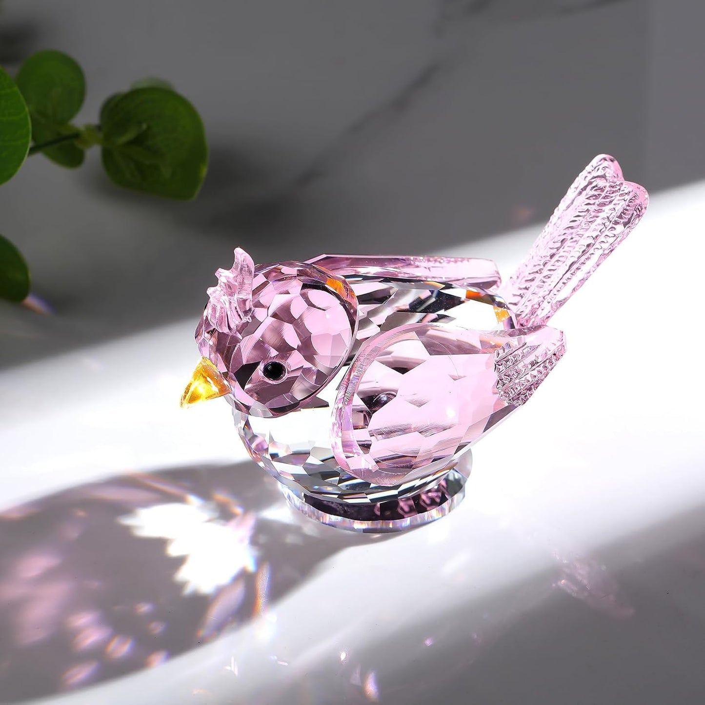 Crystal Bird Figurine Gifts for Women Art Glass Birds Collectible Statue for Animal Lovers / Pink