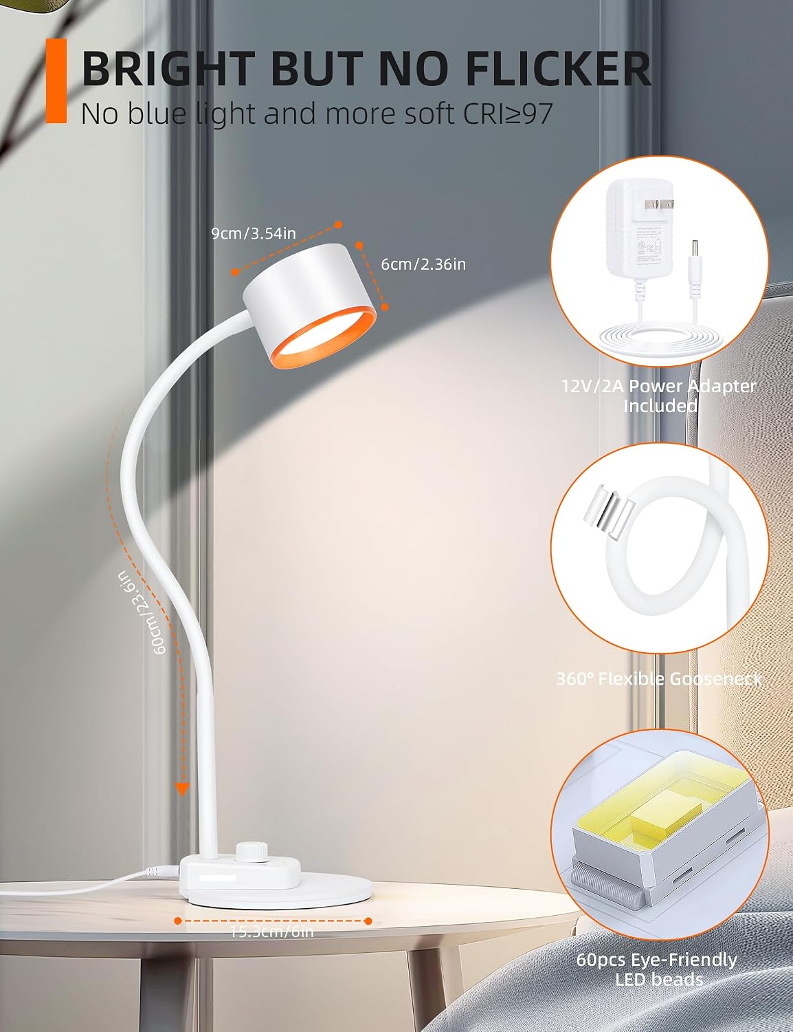 LiFMIRA LED Desk Lamp, 1200LM for Home Office,5 Colors Fully Dimmable White | Reading Lamp with USB C + A Charging