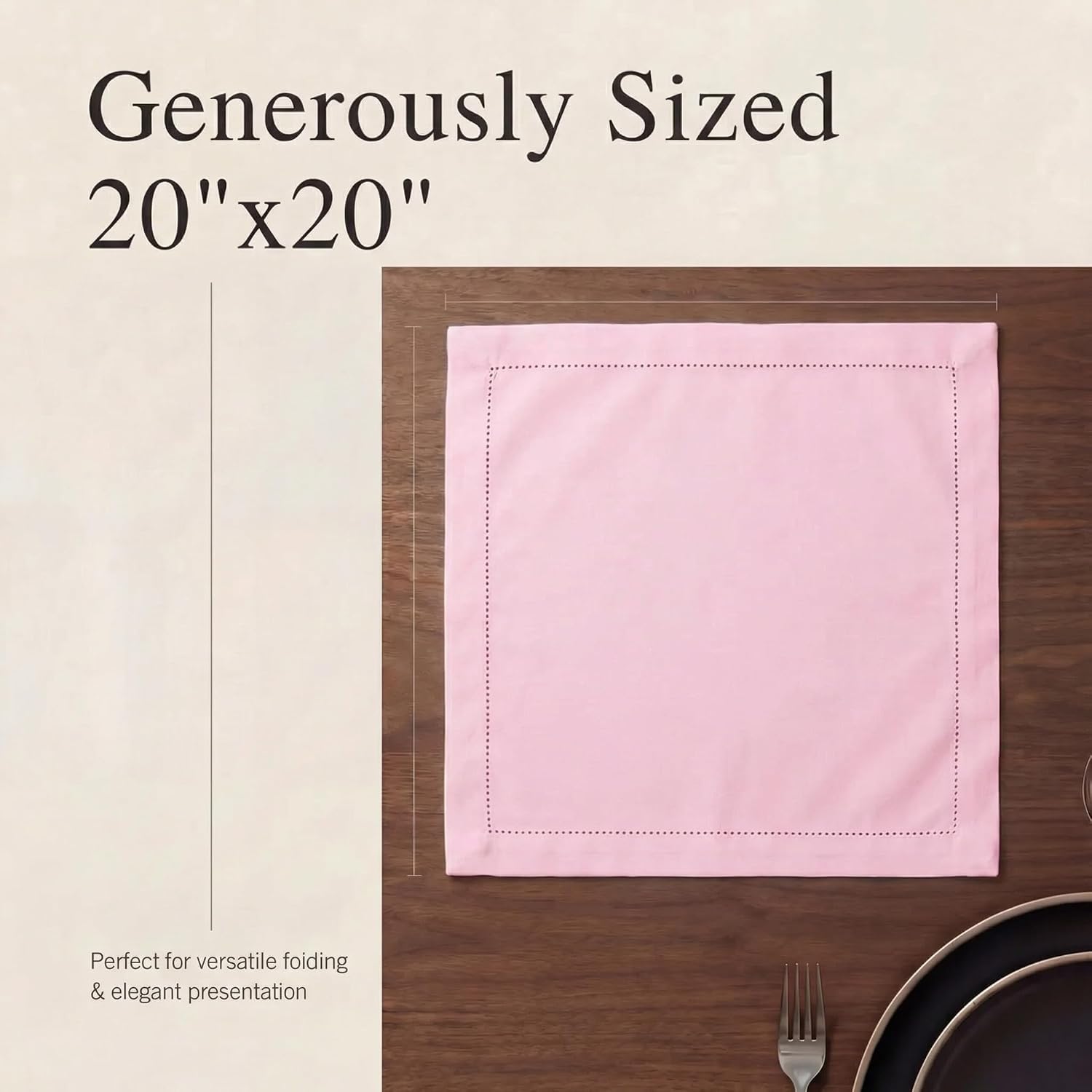 Urban Villa Hemstitch Cloth Dinner Napkins Cotton 20”x20” (Set of 12)-Pink