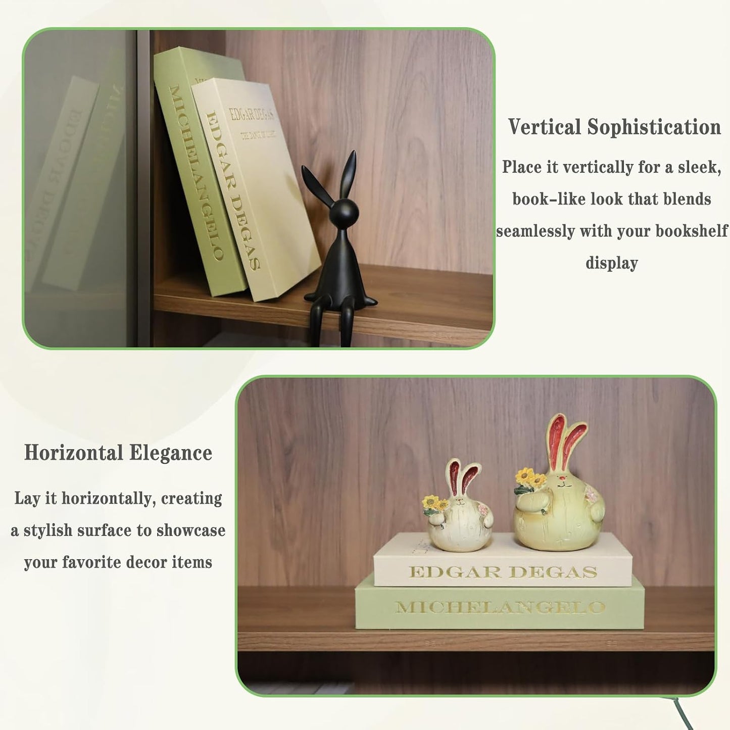 Linen Aesthetic Faux Books Decor / Green-beige / Set of 2