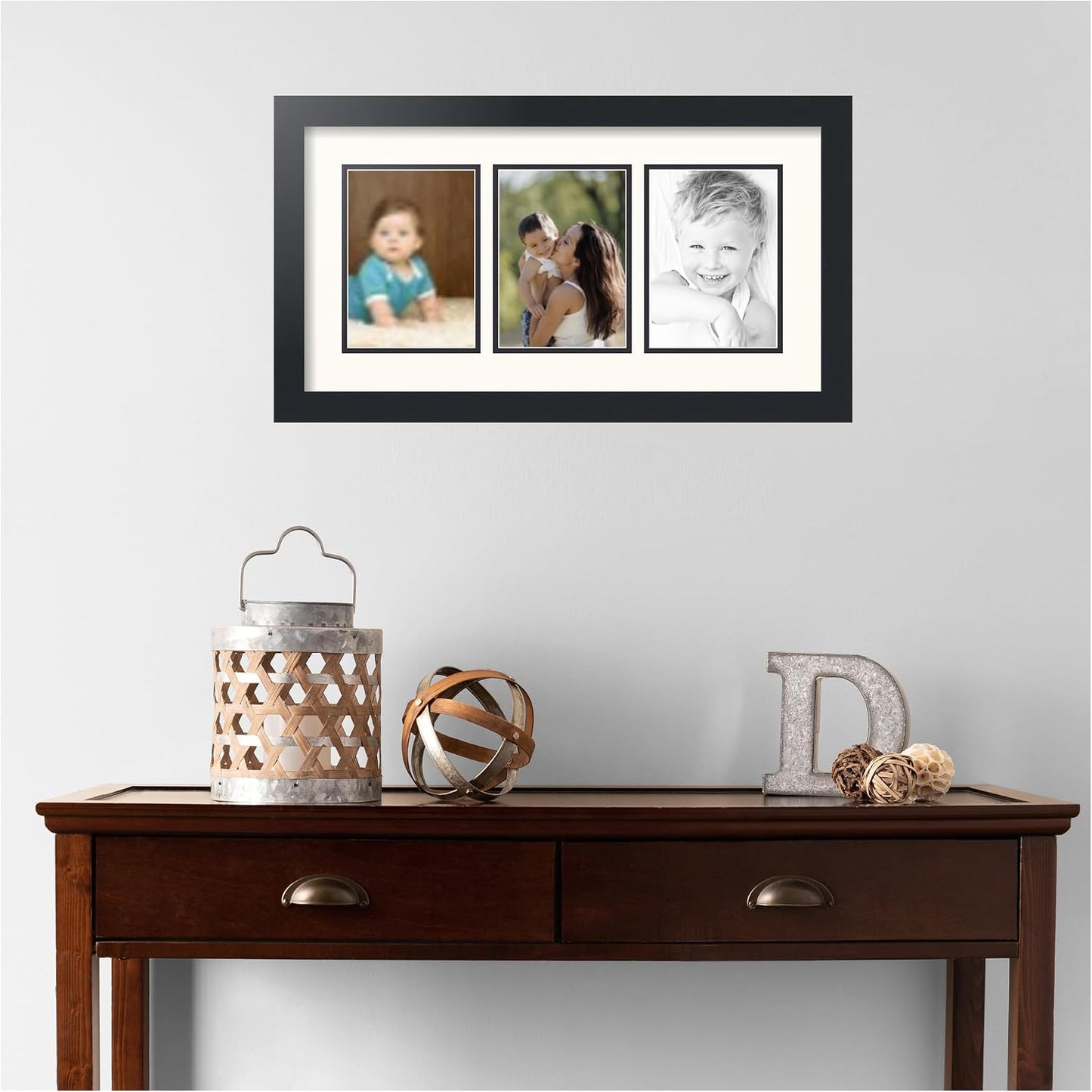 ArtToFrames Collage Picture Frame 3 Opening 3-5x7 Photo Frame | Made in USA | Black Frame White and Black Mats | Wall