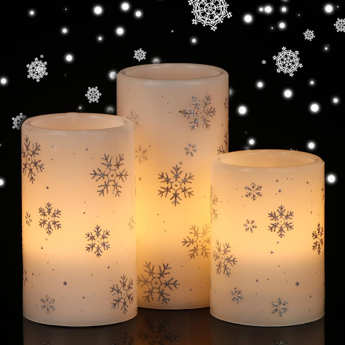 GenSwin Christmas Flameless Candles Battery Operated with Timer Snowflake
