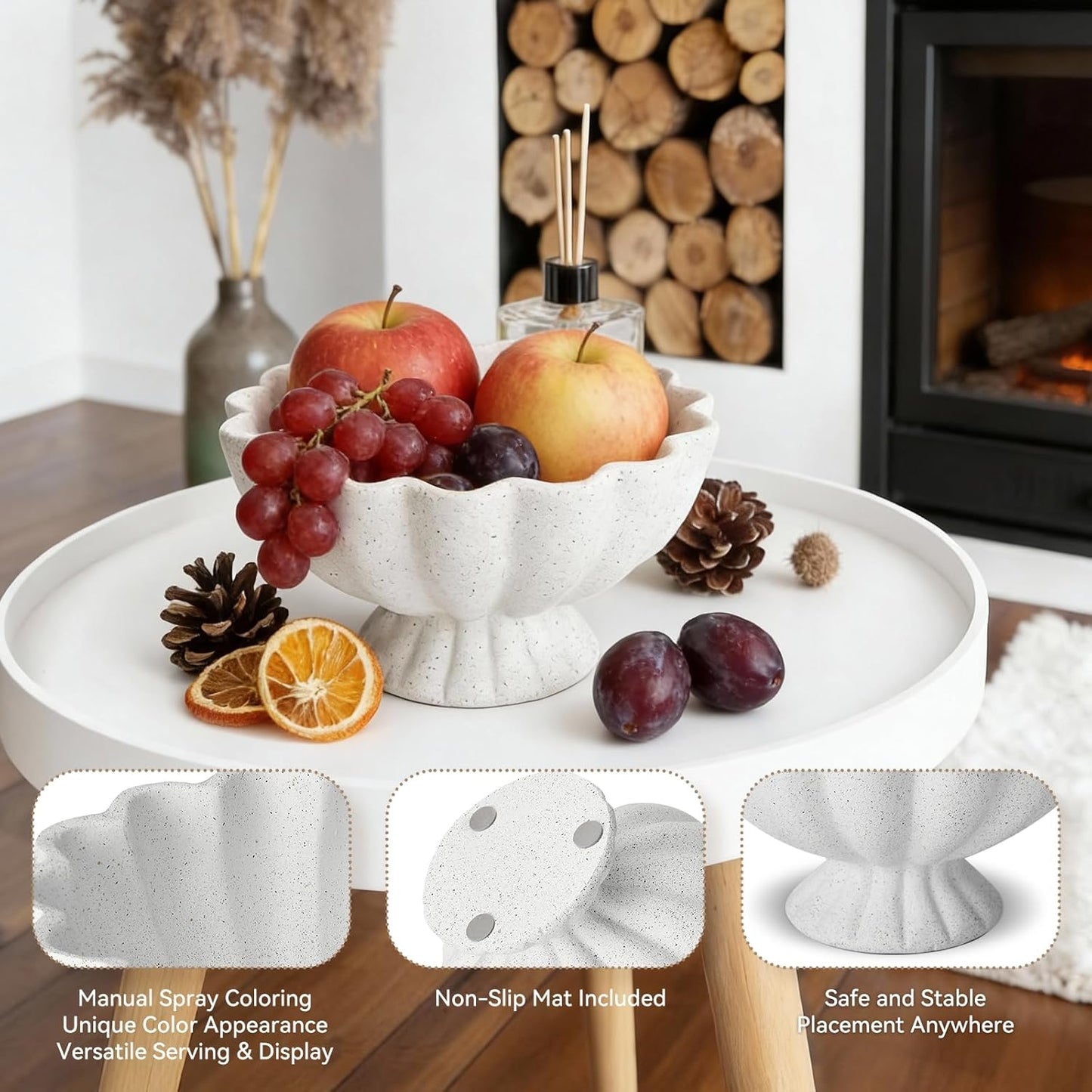 Pedestal Decorative Bowl Home Decor / Spotted White