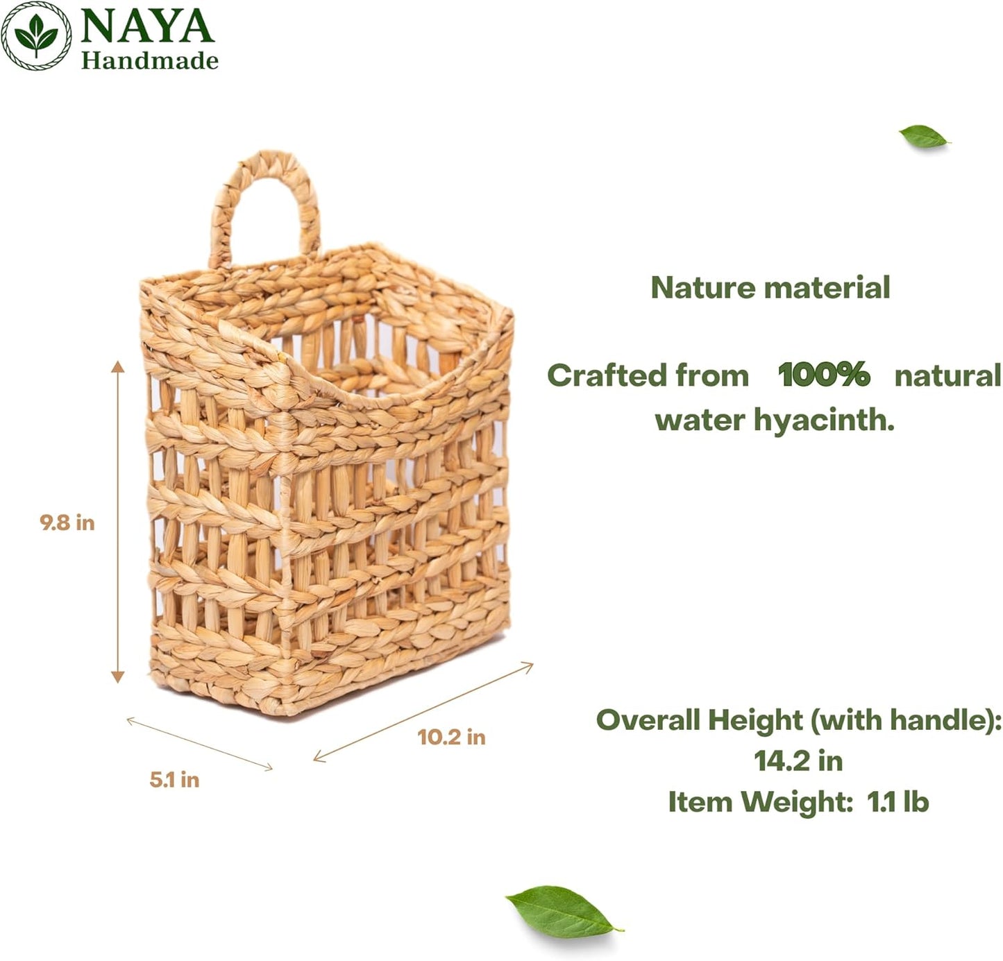 NAYA Water Hyacinth Hanging Wicker Basket