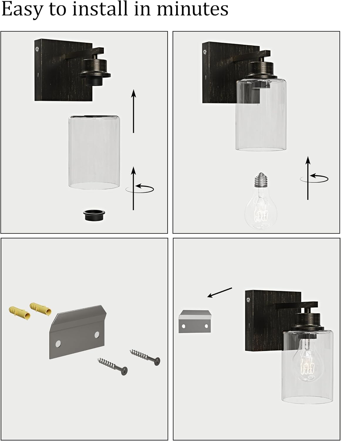 Rayogale Wireless Battery Operated Wall Sconce Set of 2 with Remote Control | Retro Industrial Black Brass Dimmable