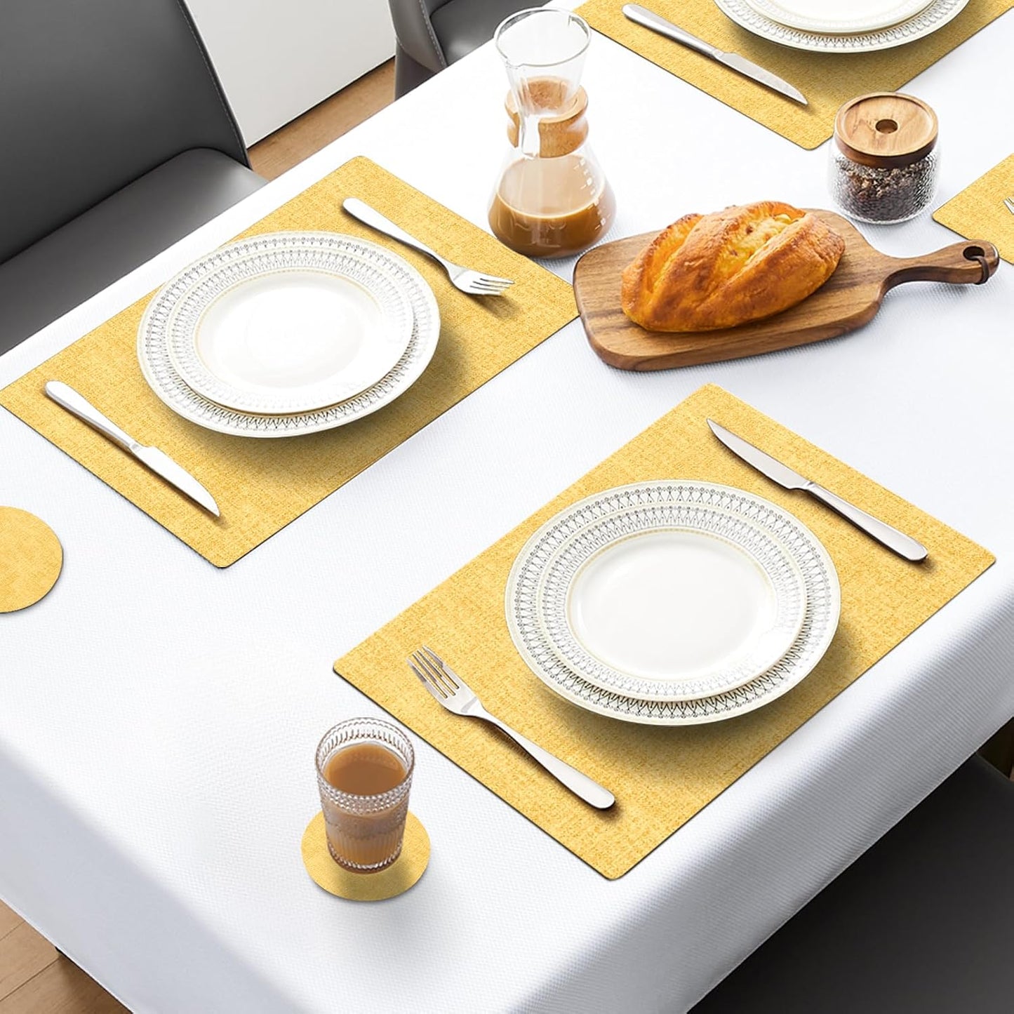 MOSAYT Placemats Set of 8, Heat Resistant Vinyl Place Mats with Coasters, Wipeable Washable 100% Waterproof Oil Proof