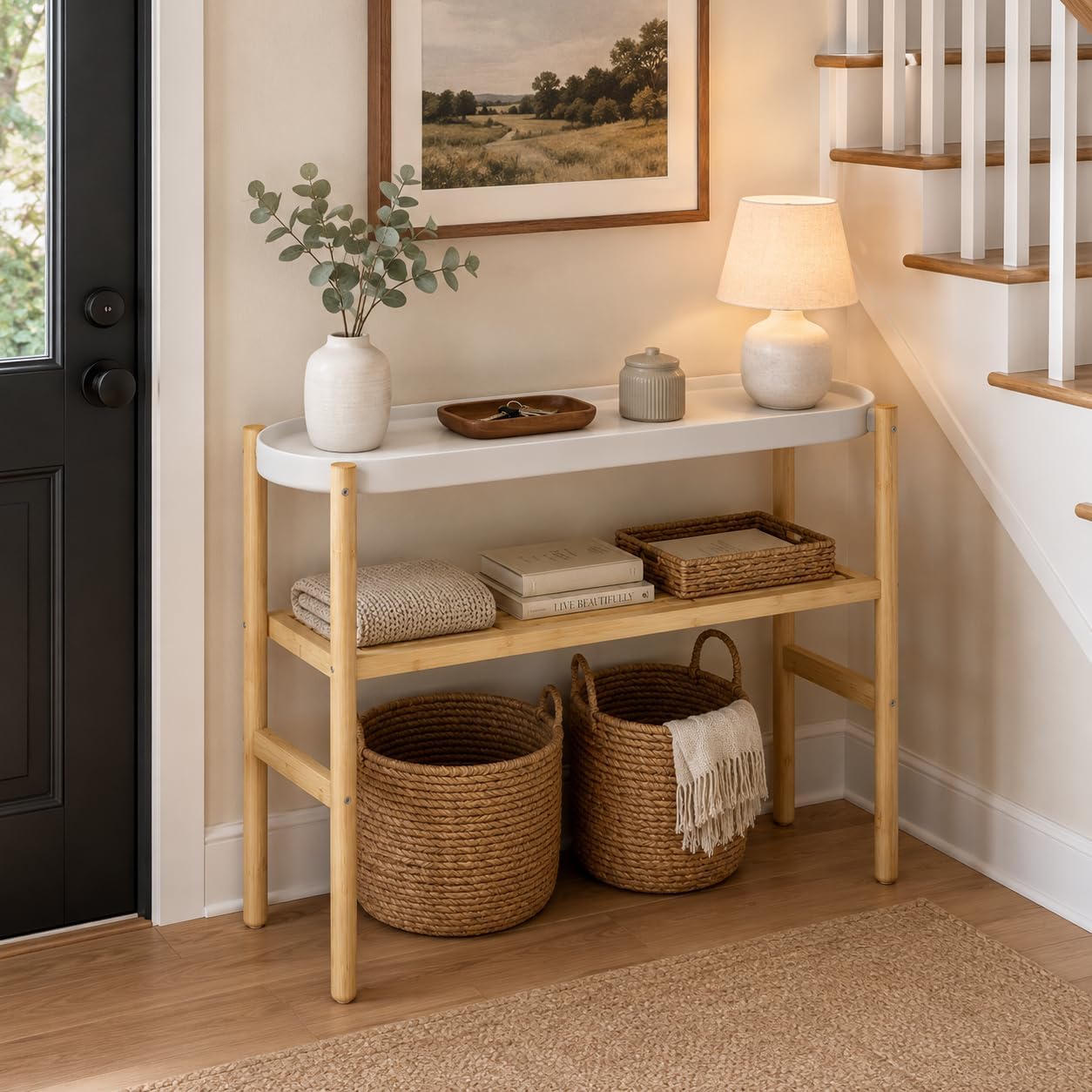 2 Tier Plant Stand Indoor, Tall Bamboo Corner Shelf for Multiple Plants | Narrow 2-Tier Display, Easy-Clean