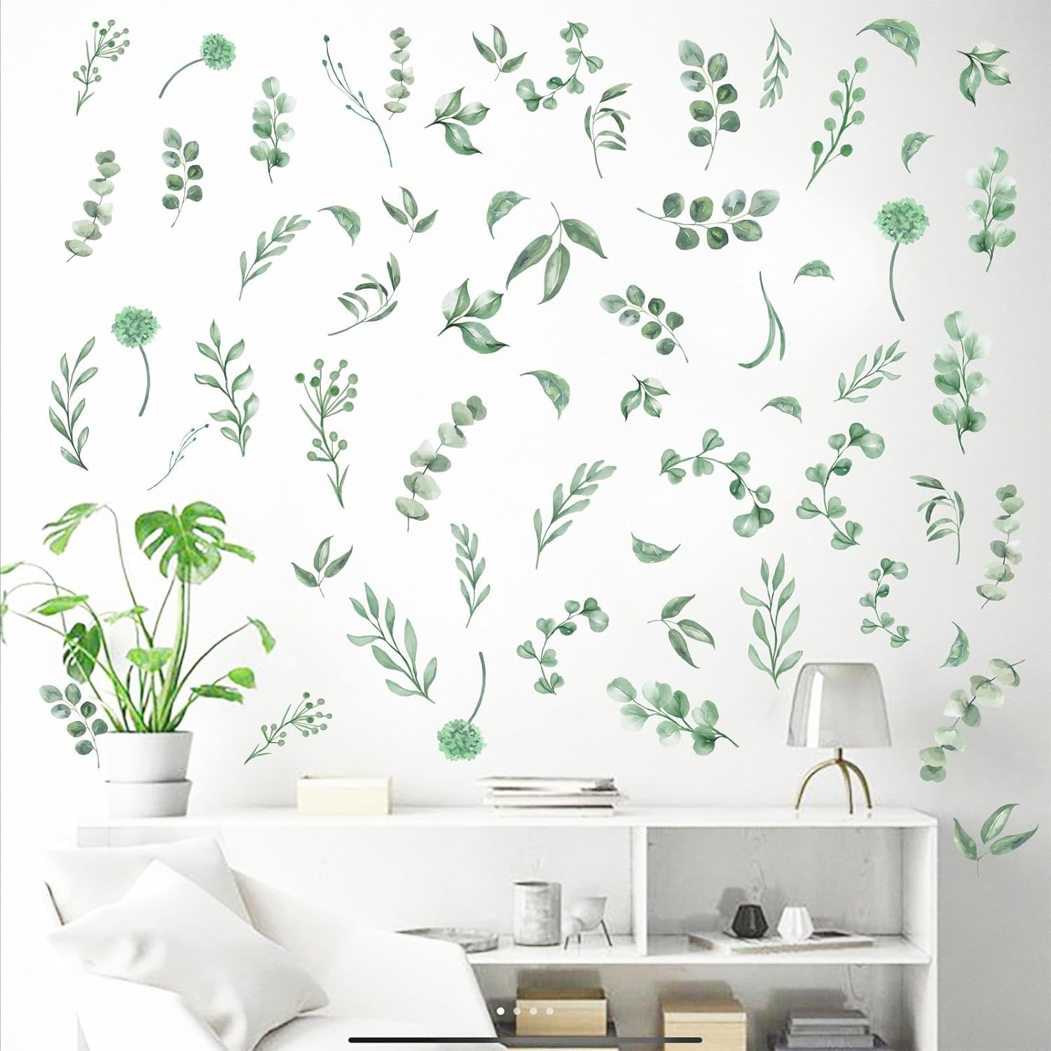 Leaves Wall Stickers Boho Leaves Wall Decals Watercolor Botanical Modern Wall / Leaf / Green