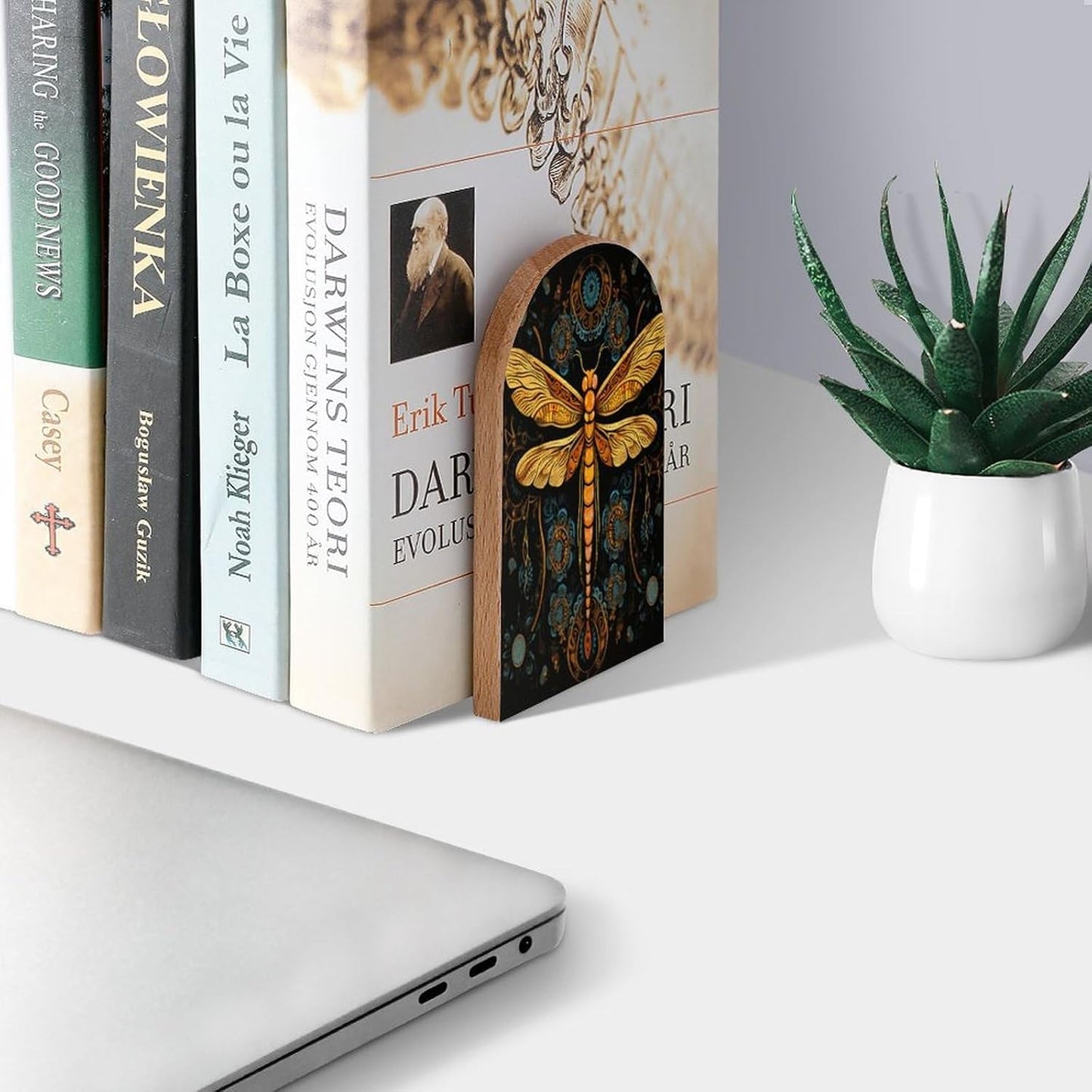 Mandala Dragonfly Book Ends Decorative Wood Bookends