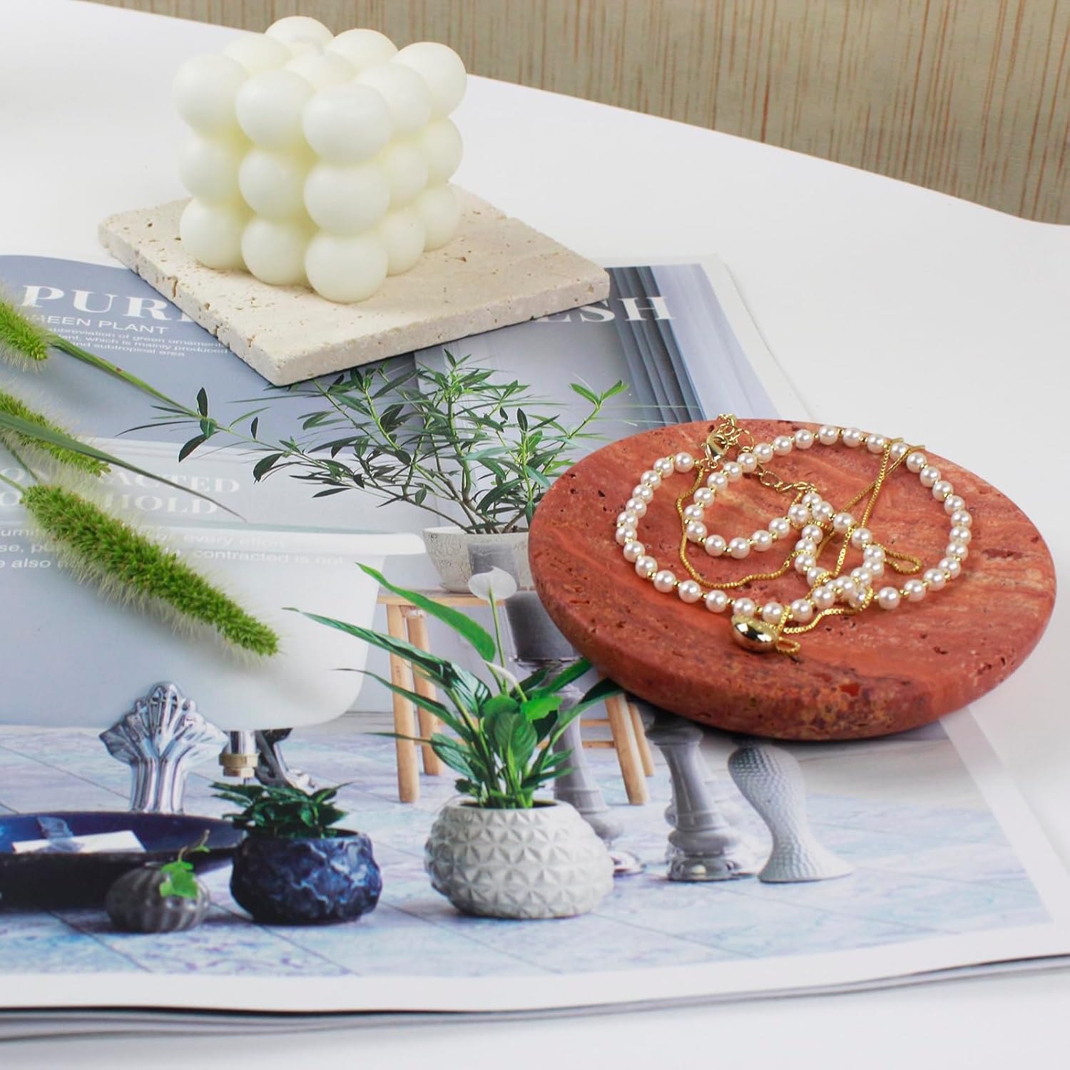 Sponge Holder / Stone Jewelry Holder / 4" R / Red Travertine