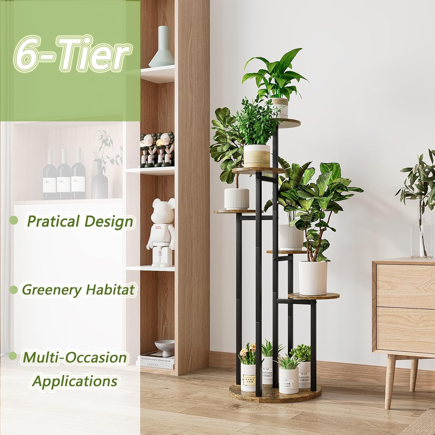 INGIORDAR 6 Tier Plant Stand Indoor Corner Tiered Holder Shelf Display Rack | Multiple Plants with MDF Top Board Metal