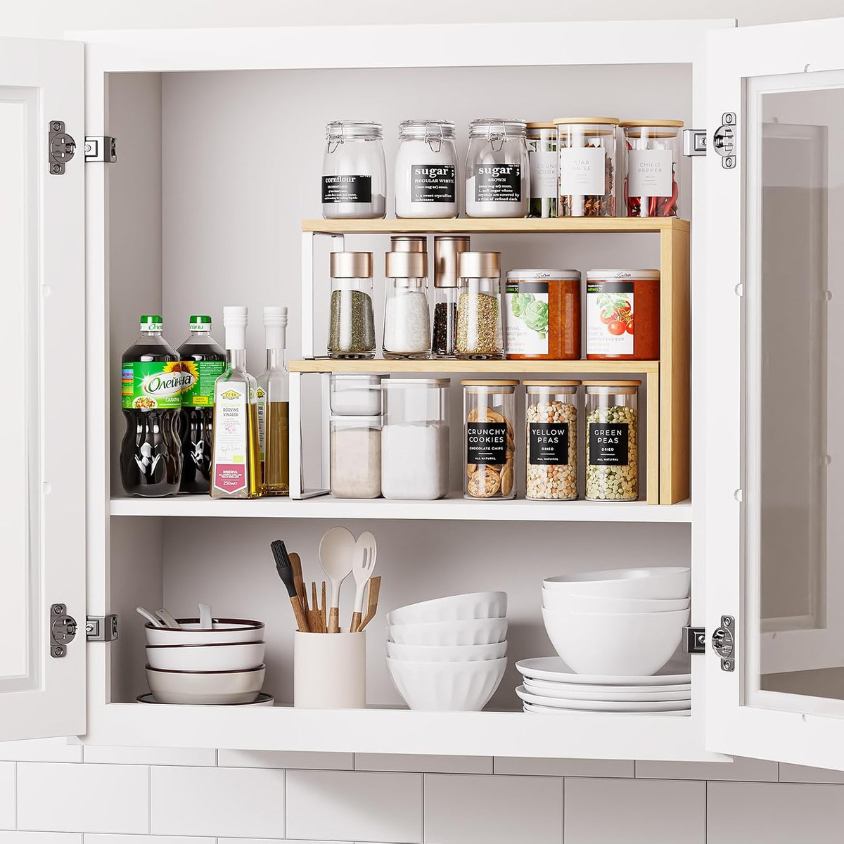 Cabinet Organizer Shelf, 2-Tier Kitchen Counter Organizer Corner Shelves Coffee Bar Organizers for Countertop Kitchen