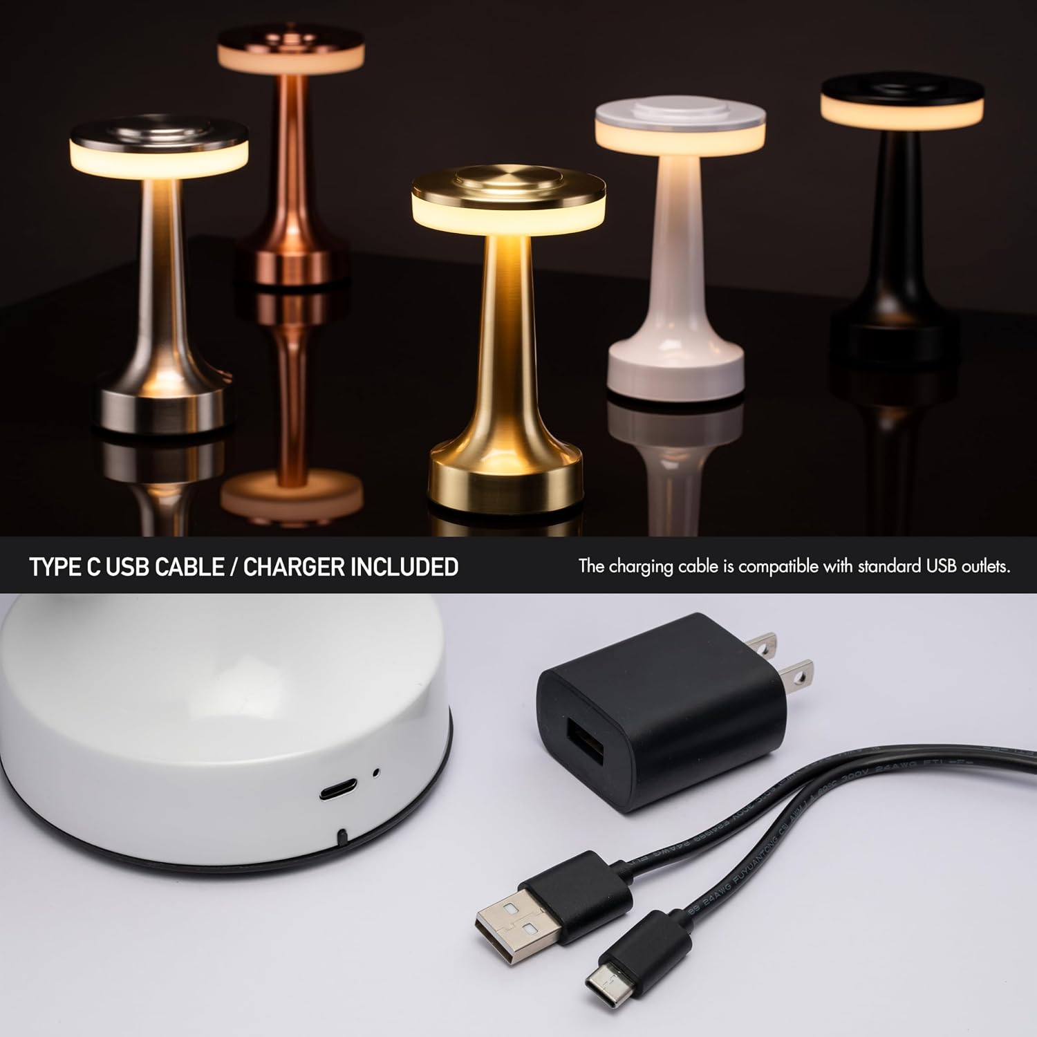 O’Bright Portable LED Table Lamp with Touch Sensor, 3-Levels Brightness, Rechargeable Battery Up to 48 Hours Usage