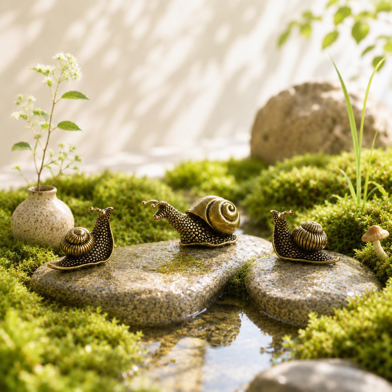 Vintage Mini Copper Snail Figurines for Desk / Set of 3