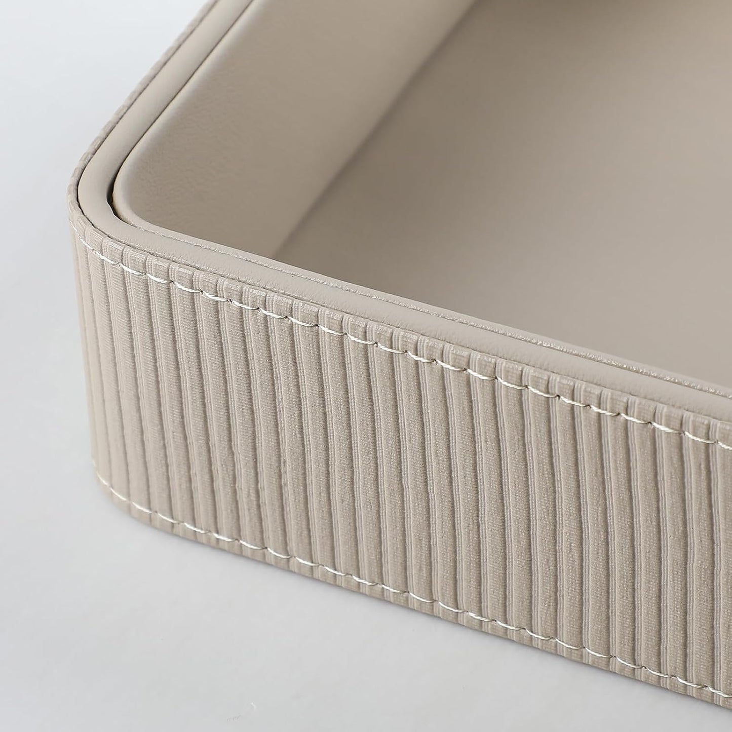 PU Leather Valet Tray Organizer / Beige / 9.5 x 5.9 x 2.2
