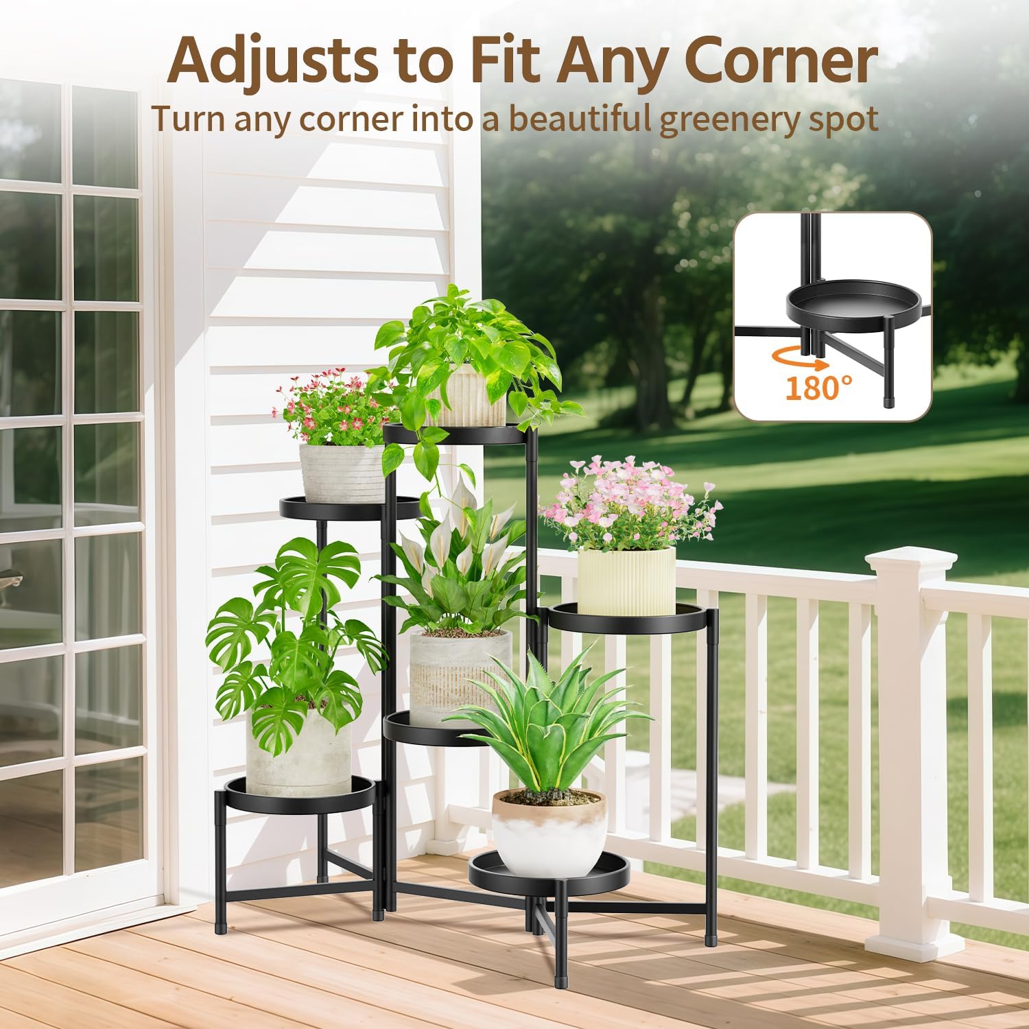 LASZOLA Plant Stand Indoor with 10 Inch Large Metal Tray, 6 Tier Black | Corner Tall Folding Flower Display Rack