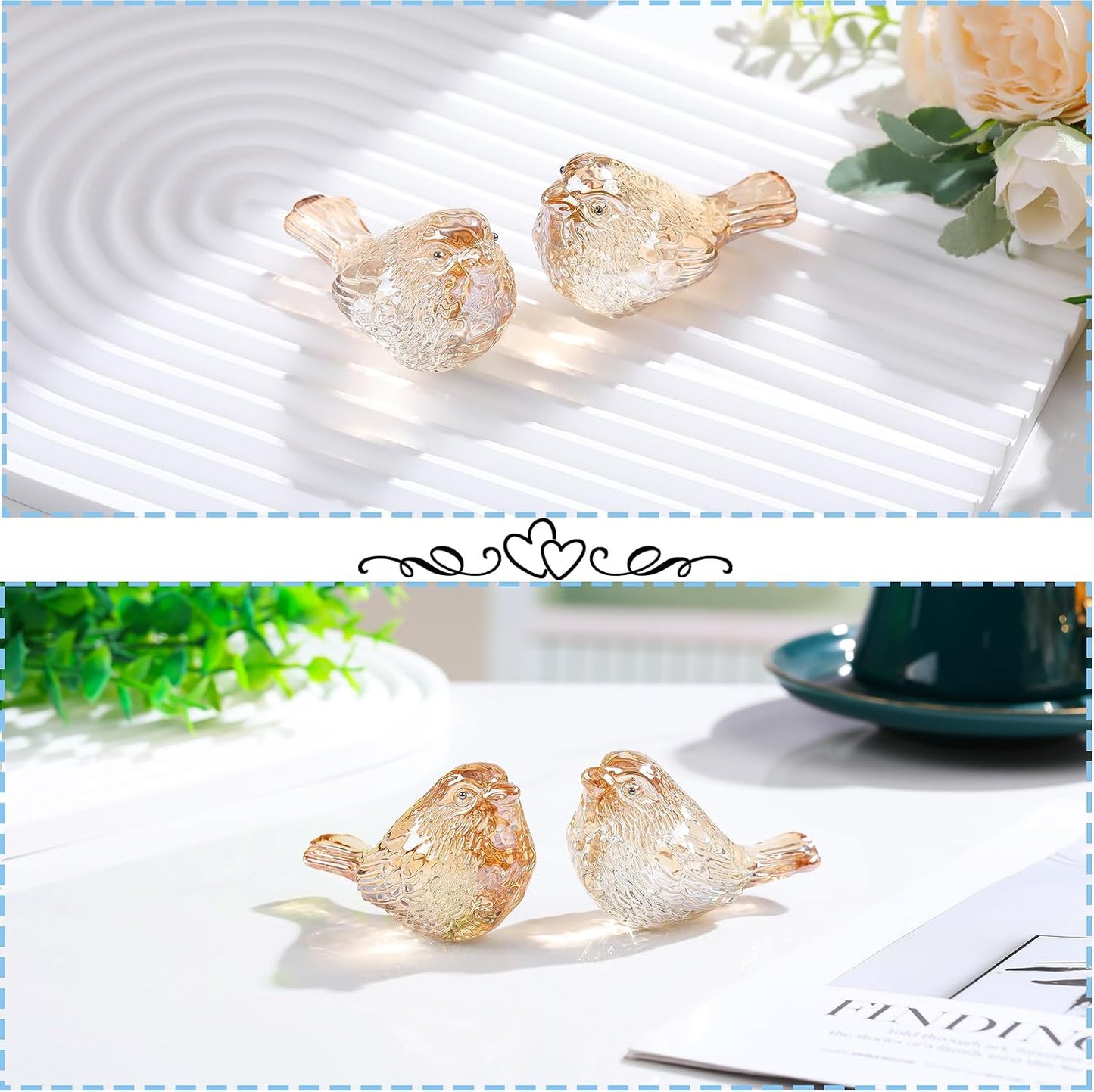Crystal Birds Gifts for Women Men Bird Lovers Glass Bird Handmade Animal Figurines / Gold / Set of 2