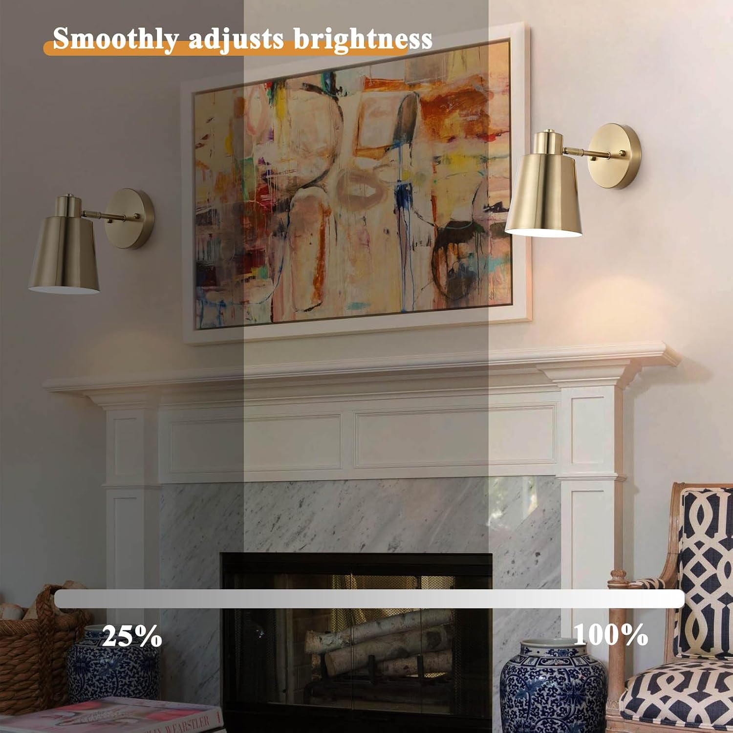 Battery Operated Wall Sconce Set of Two,Gold Modern with Remote Control Dimmable Wall Lighting Indoor, Not Hardwired
