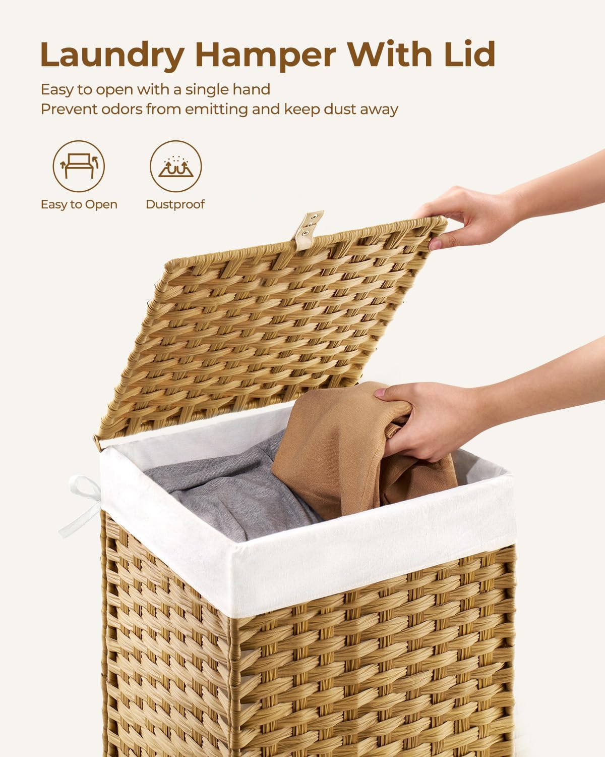 2 Removable Liner Bags & 2 Mesh Laundry Bags / Natural / 13.4 x 13.4 x 21.7 / 60L