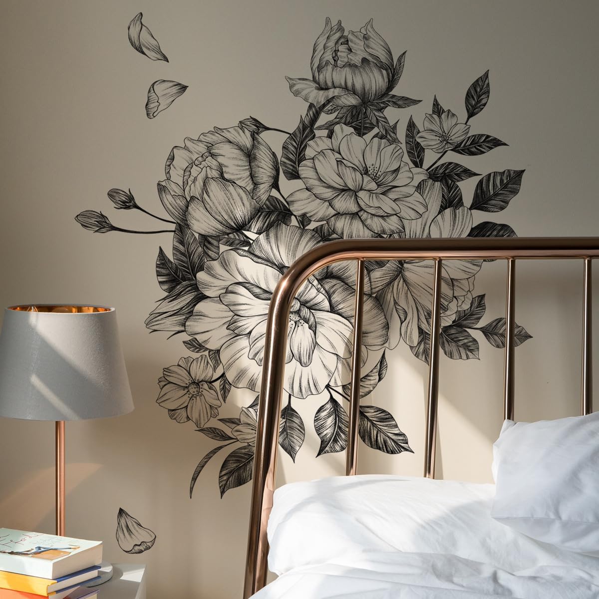 Black and White Floral Wall Decals Peony Flower Wall Stickers Living Room Bedroom / Black Floral