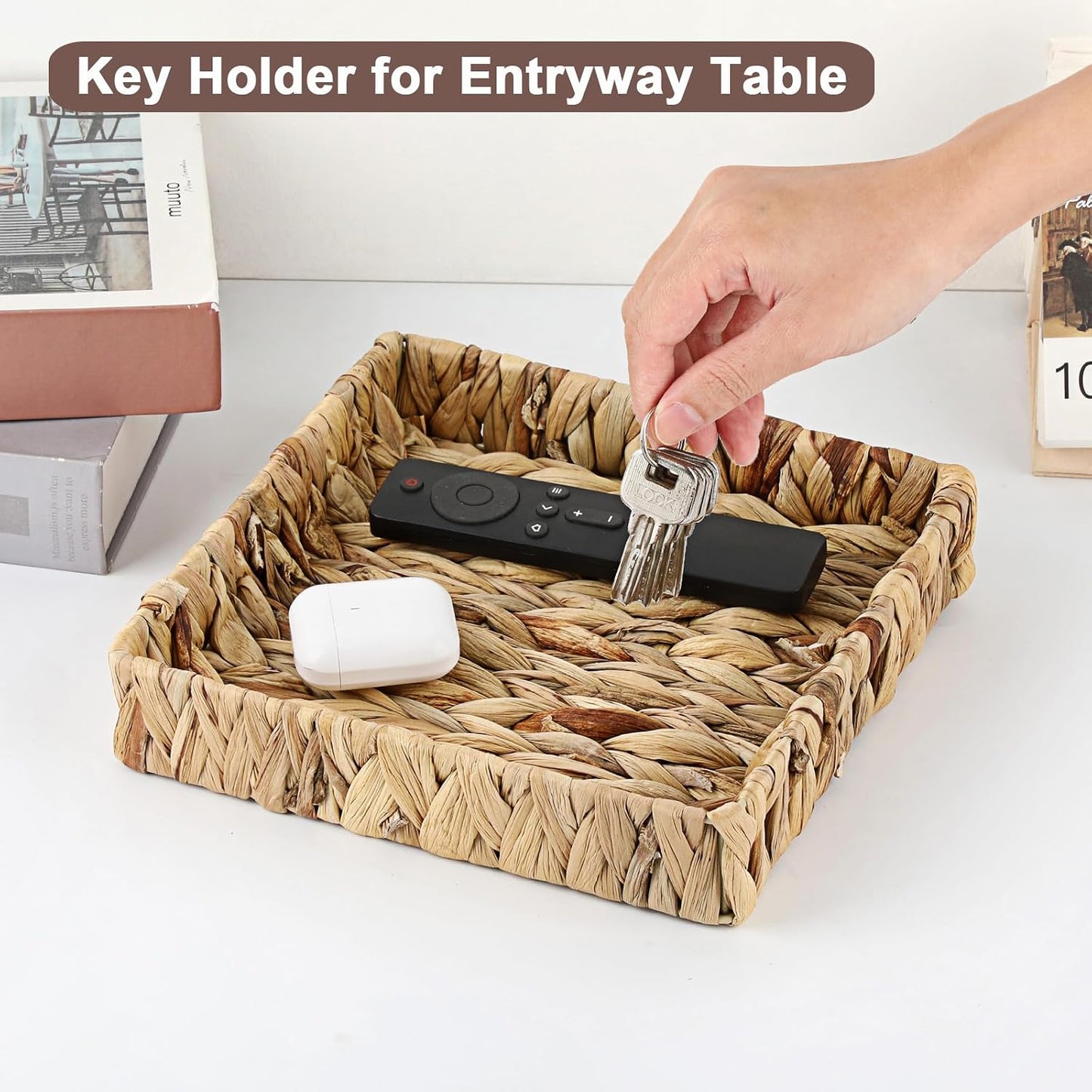Natural Water Hyacinth Tray Handwoven Wicker Basket Tray / Natural Color / 2 x 8.7 x 8.7