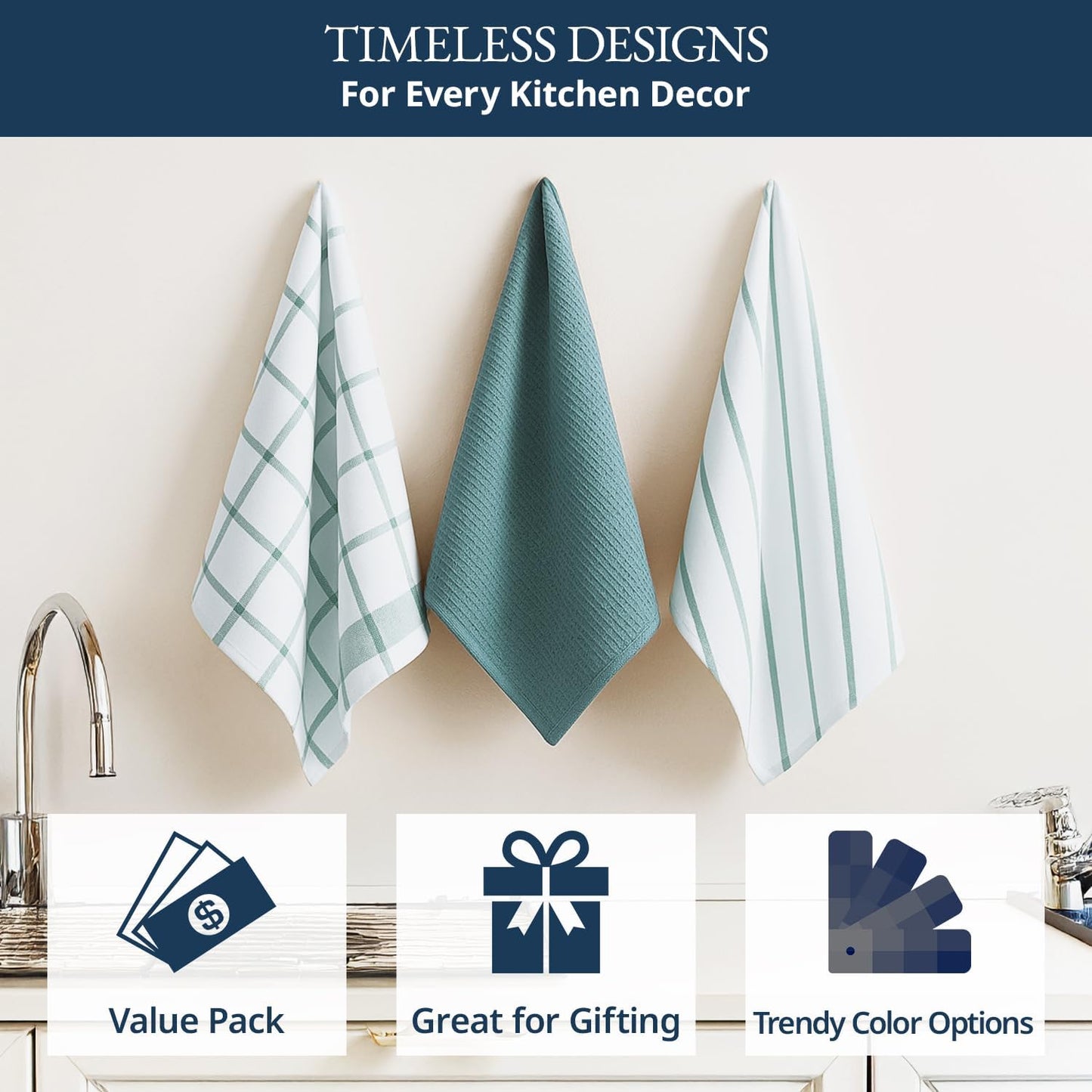 LANE LINEN Kitchen Towels & Dishcloths Set of 12-100% Cotton, Quick-Drying 18” x 28” Absorbent Dish & Tea Towels, Soft