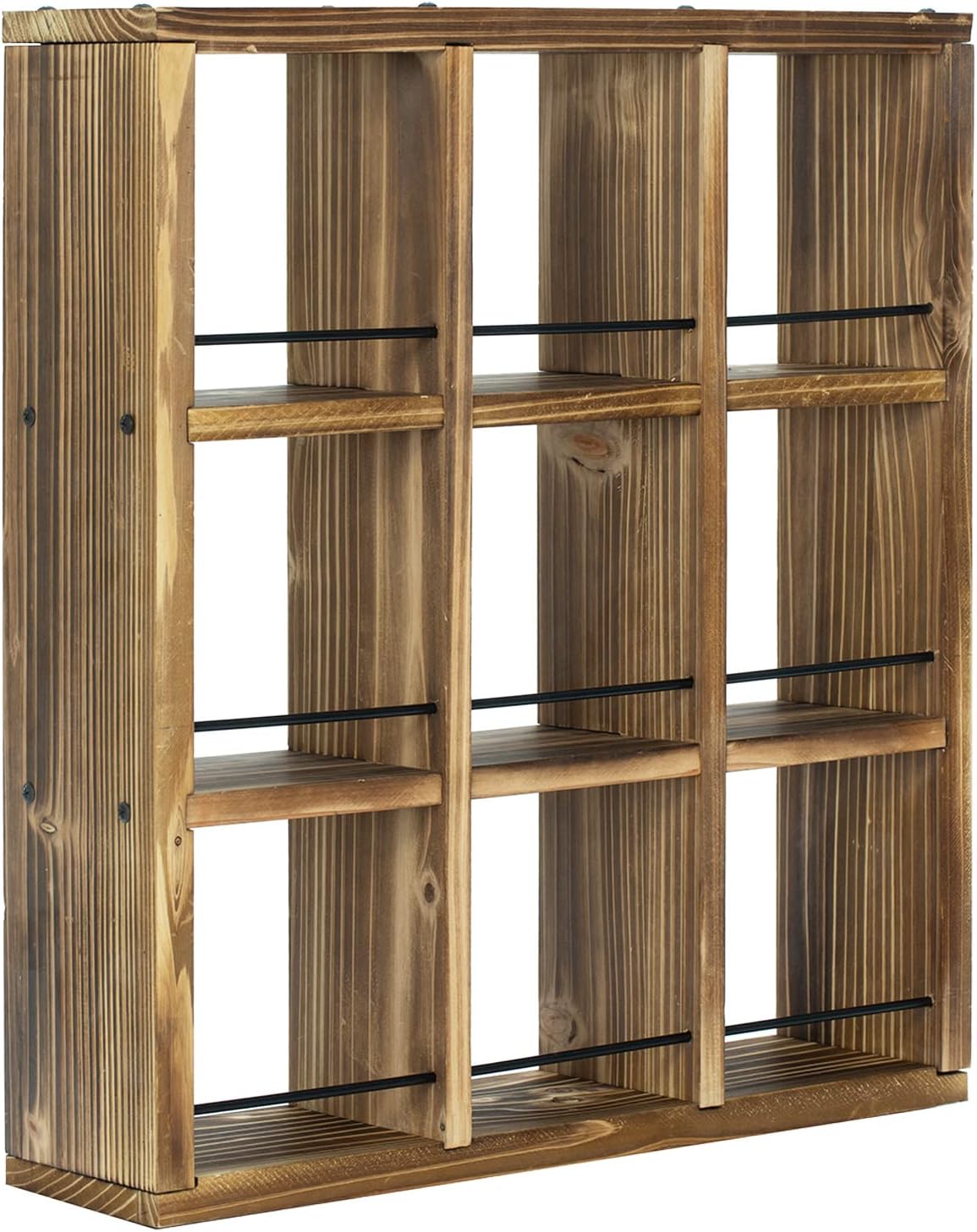 MyGift Wall Mounted Coffee Mug Display Rack – Rustic Burnt Wood Shadow Box Shelf for Collectible Travel Mugs, Cup