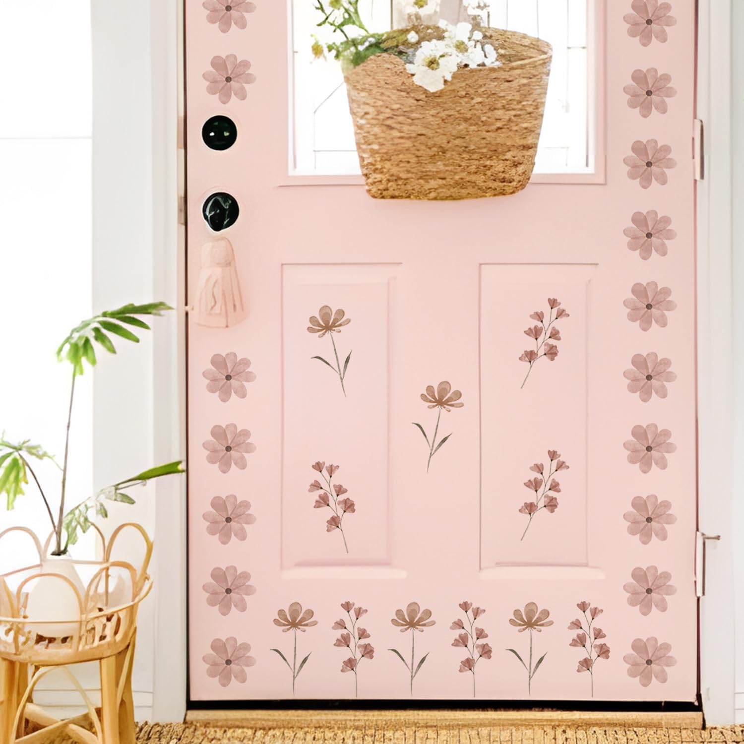 Boho Flower Stickers for Girls' Rooms / Boho Daisy-pink B / 12 Sheets / Set of 84