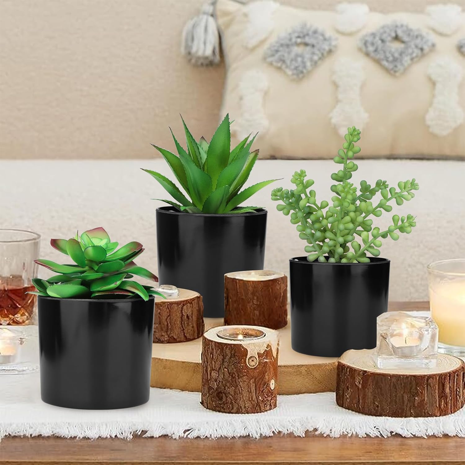 Artificial Succulents Faux Potted Plant Decor / Faux Plants-black