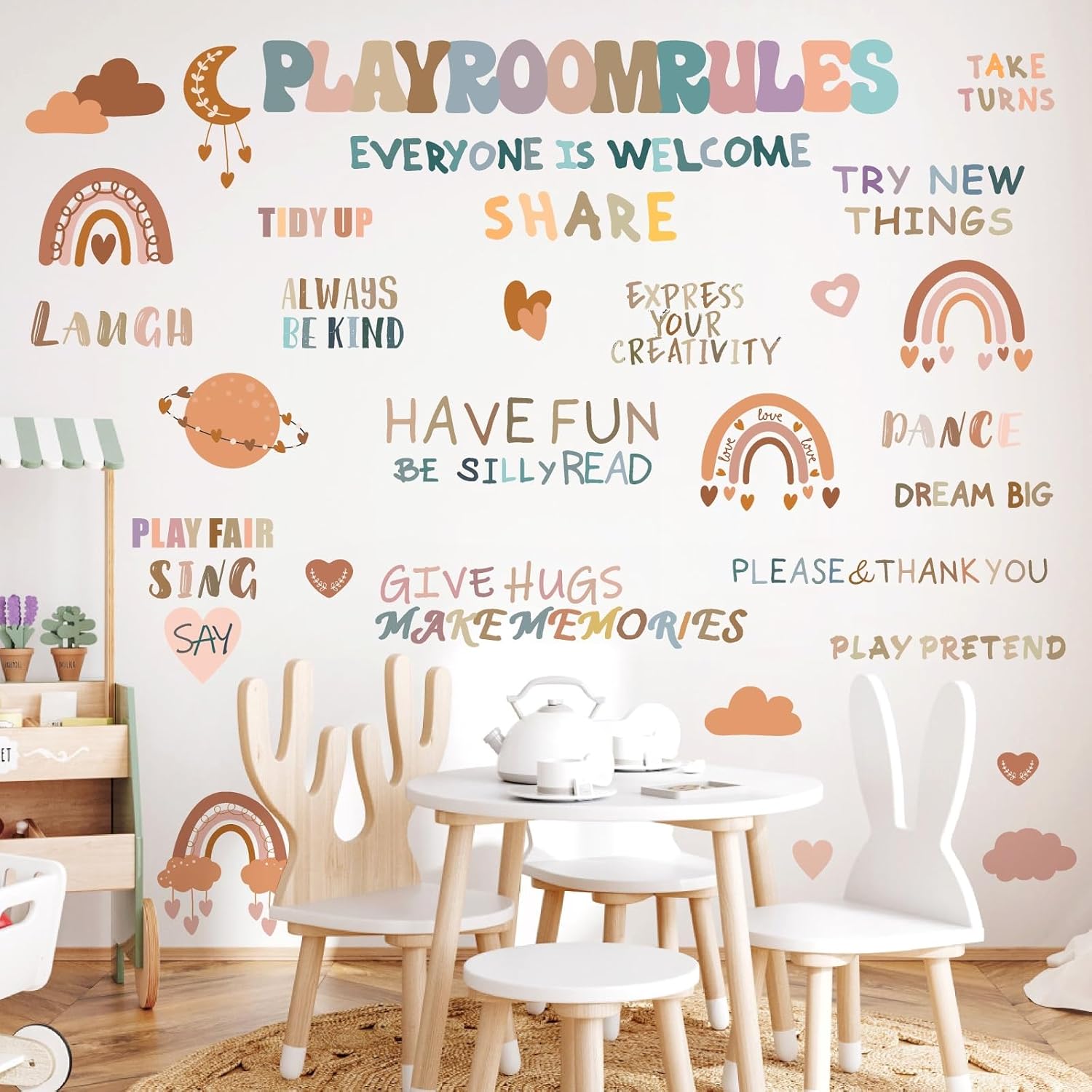 Inspirational Wall Decals Playroom Rules Wall Decal Peel and Stick Rainbow Quote Wall / Colorful One