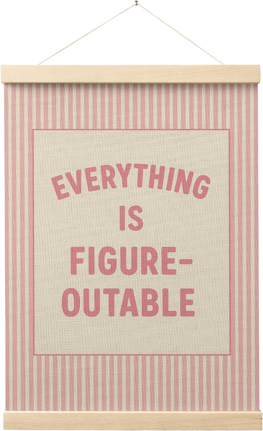 FGFK Preppy Pink Everything Is Figureoutable Inspirational Wall Art Poster Hanger Frame, Girly Pink Striped Positive