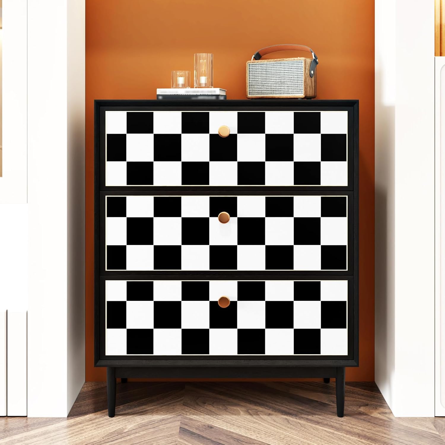 White Checkered Wallpaper Modern Geometric Peel and Stick Wallpaper Lattice / 15.8 x 236 / Black