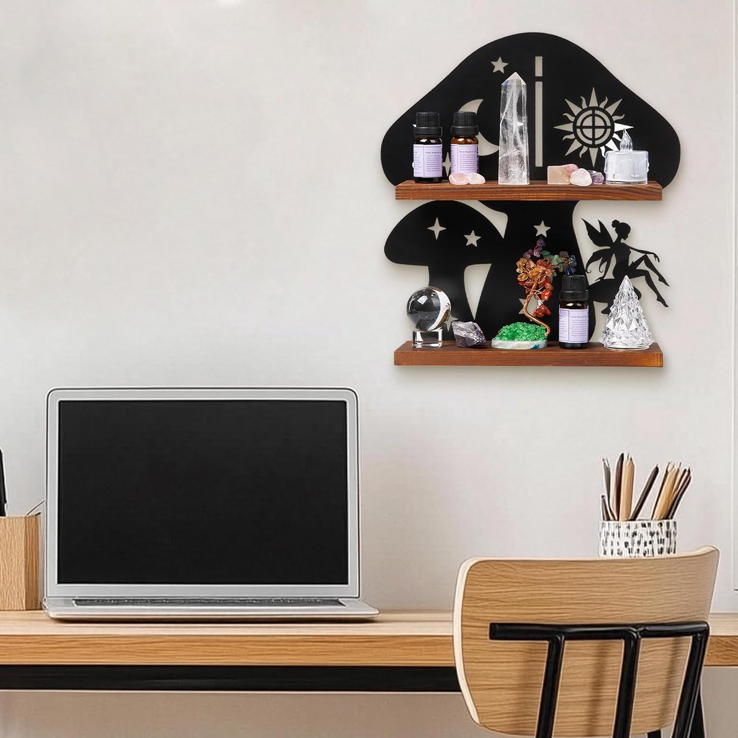 Wooden Mushroom Shelf / Rustic Wall Decor for Crystals