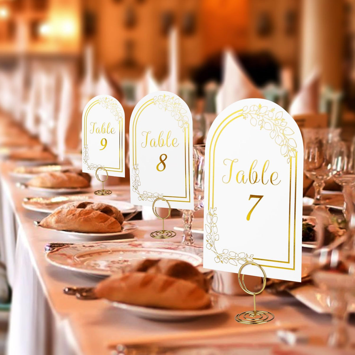 Wedding Table Numbers 1-40, 40 White Gold Table Number Cards with 40 Gold Table Number Holders, 1 Set of 40 Table