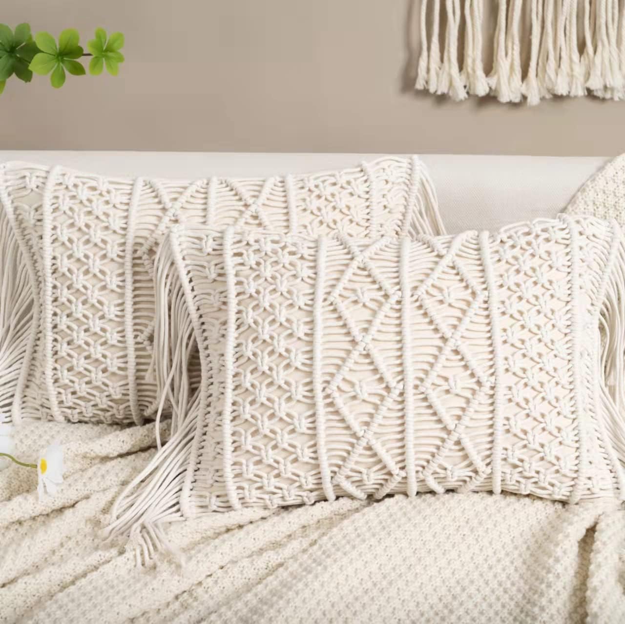 Macrame Lumbar Pillow Cover / B / Set of 2