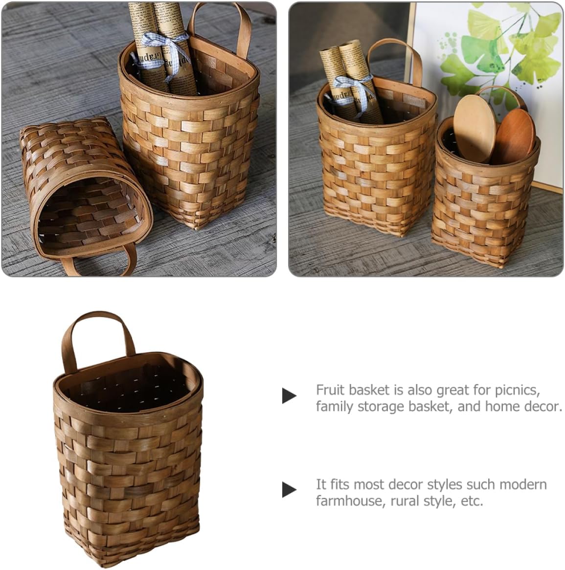 Wooden Wall Flower Basket Small Woven Basket Bread Basket Jute Hanging Basket Garlic Basket Hanging