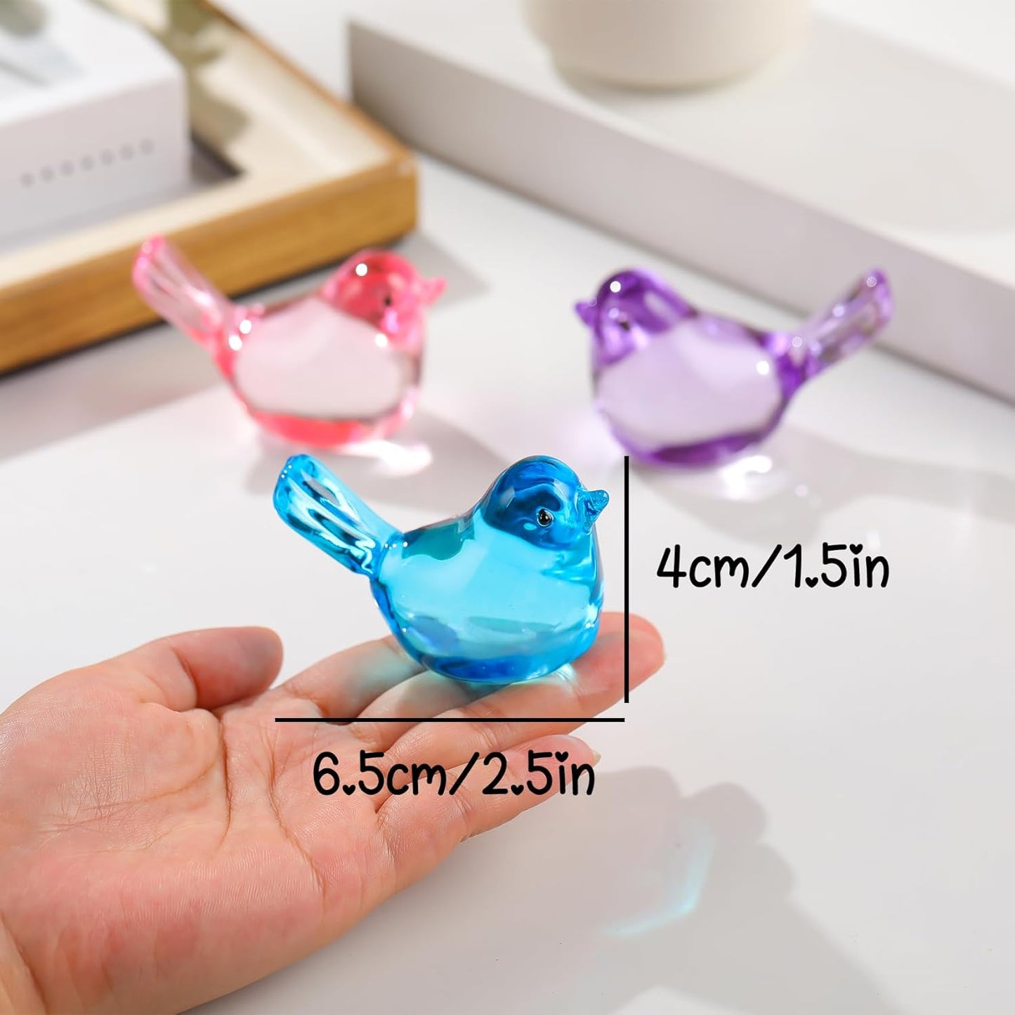 Art Glass Birds Collectible Figurines for Desk / Blue