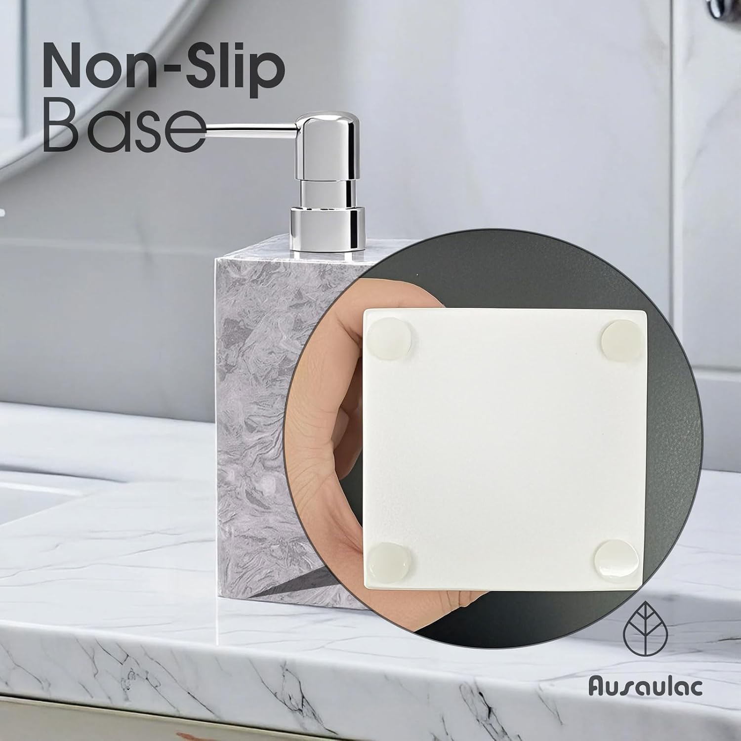 2 Set Real Natural Marble Soap Dispenser with Stainless Steel Pump – Decorative Liquid Hand Soap Bottle for Kitchen &