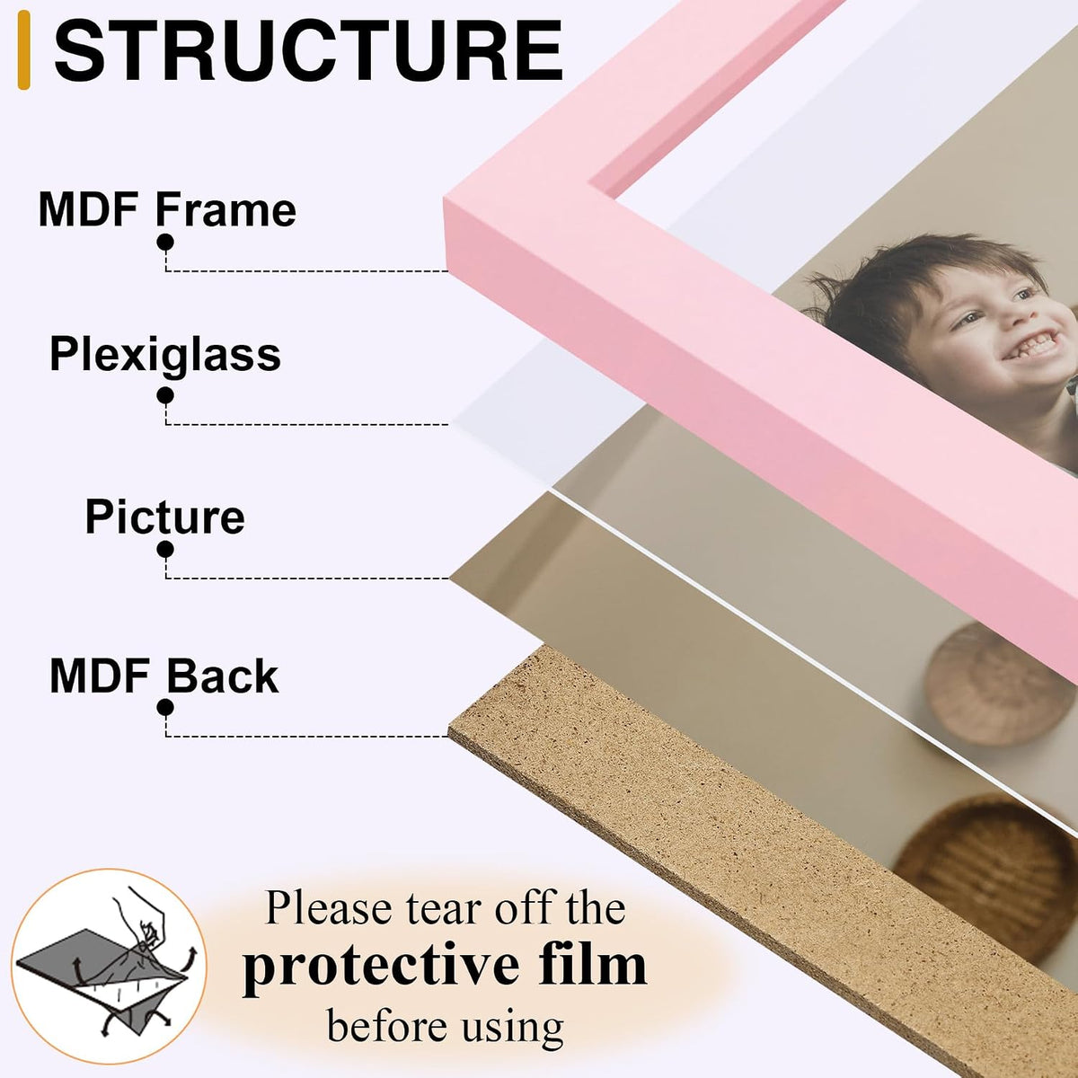 decorUhome Pink Triple 6x4 Picture Frame Horizontal, MDPK08 | "Z" Shape Folding Design Engineered Wood Trifold Photo