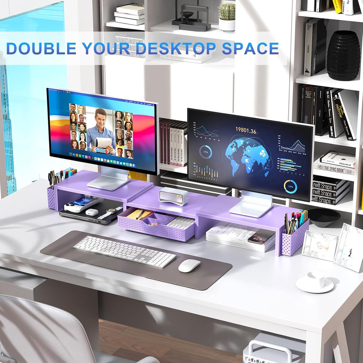 gianotter Dual Monitor Stand Riser With Drawer and 2 Pen Holders | Computer Monitor Stand Desk Organizer and