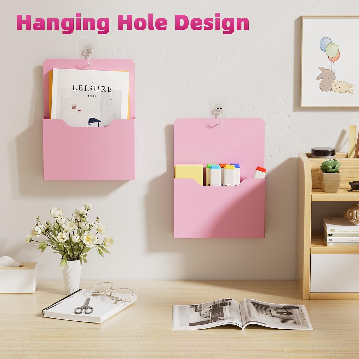 Marbrasse 2 Pack Magnetic File Holder - Paper Holder, Pocket Organizer,Hanging Wall File Organizer Office Supplies