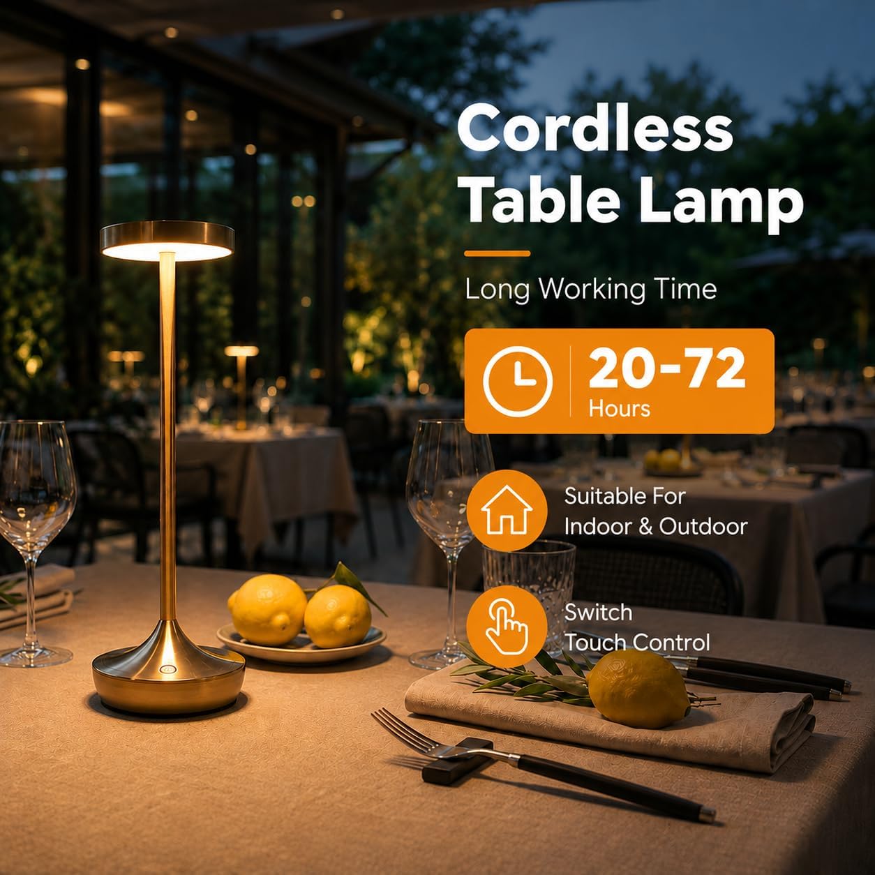2 Pack Cordless Table Lamps, Rechargeable 6000mAh, 72H Runtime, Waterproof | Stepless Touch Dimming with 3 Color Modes