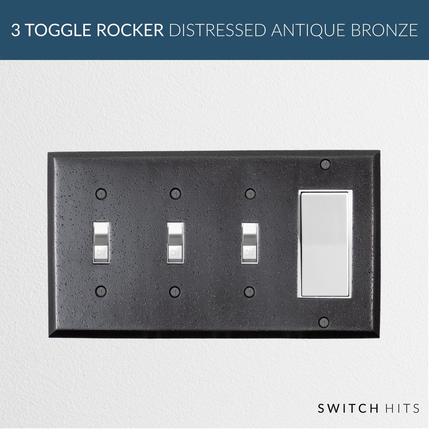 Distressed Antique Bronze Outlet Wall Plate | 3 Toggle - 1 GFI Rocker | 8.25" x 4.5" | Hand-Polished Brass Construction