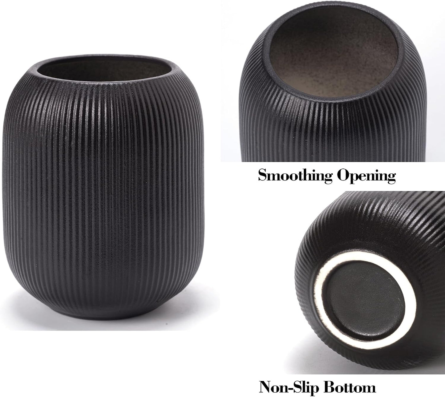 Black Ceramic Vase Set 3 Modern Style Decor Farmhouse Home Living Room Dining Table Room / 15 Black