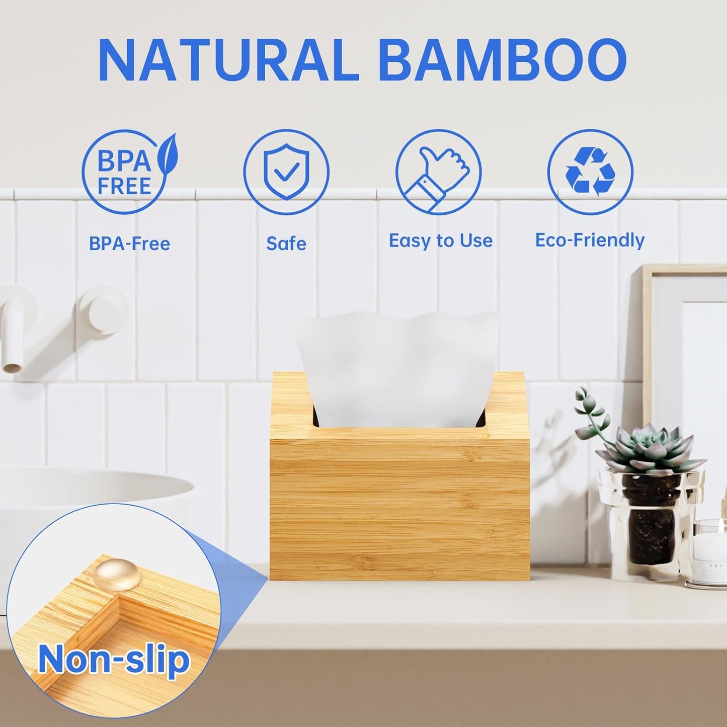 Bamboo Tissue Box Cover / Nature Bamboo / Natural